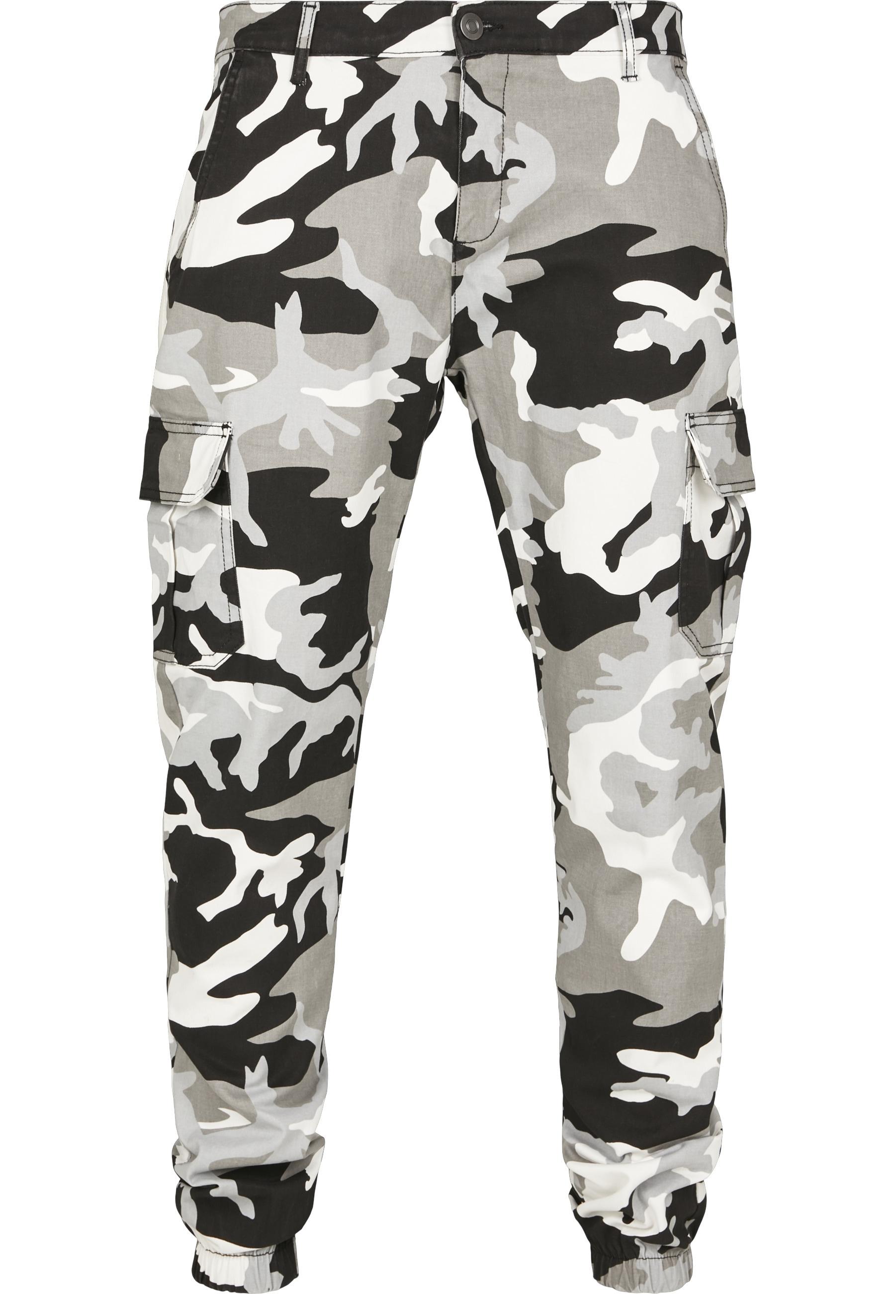 Cargohose Urban Classics "Urban Classics Herren Camo Cargo Jogging Pants 2.0", Herren, Gr. 32, NormalgrößEn, Snow Camo, 98% Baumwolle, 2% Elasthan, Loose Fit, Hosen Cargohose