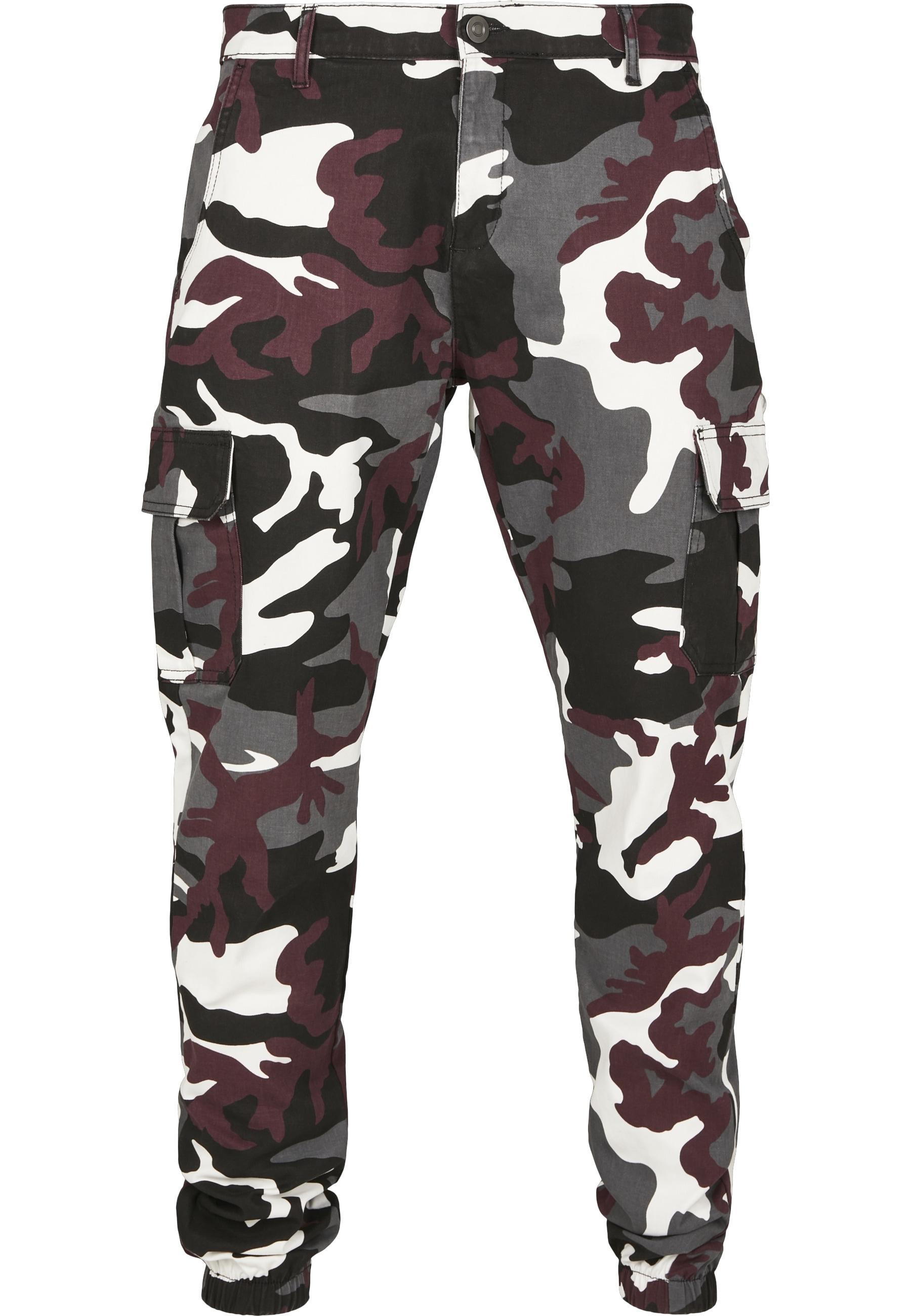 Cargohose Urban Classics "Urban Classics Herren Camo Cargo Jogging Pants 2.0", Herren, Gr. 30, NormalgrößEn, Wine Camo, 98% Baumwolle, 2% Elasthan, Loose Fit, Hosen Cargohose