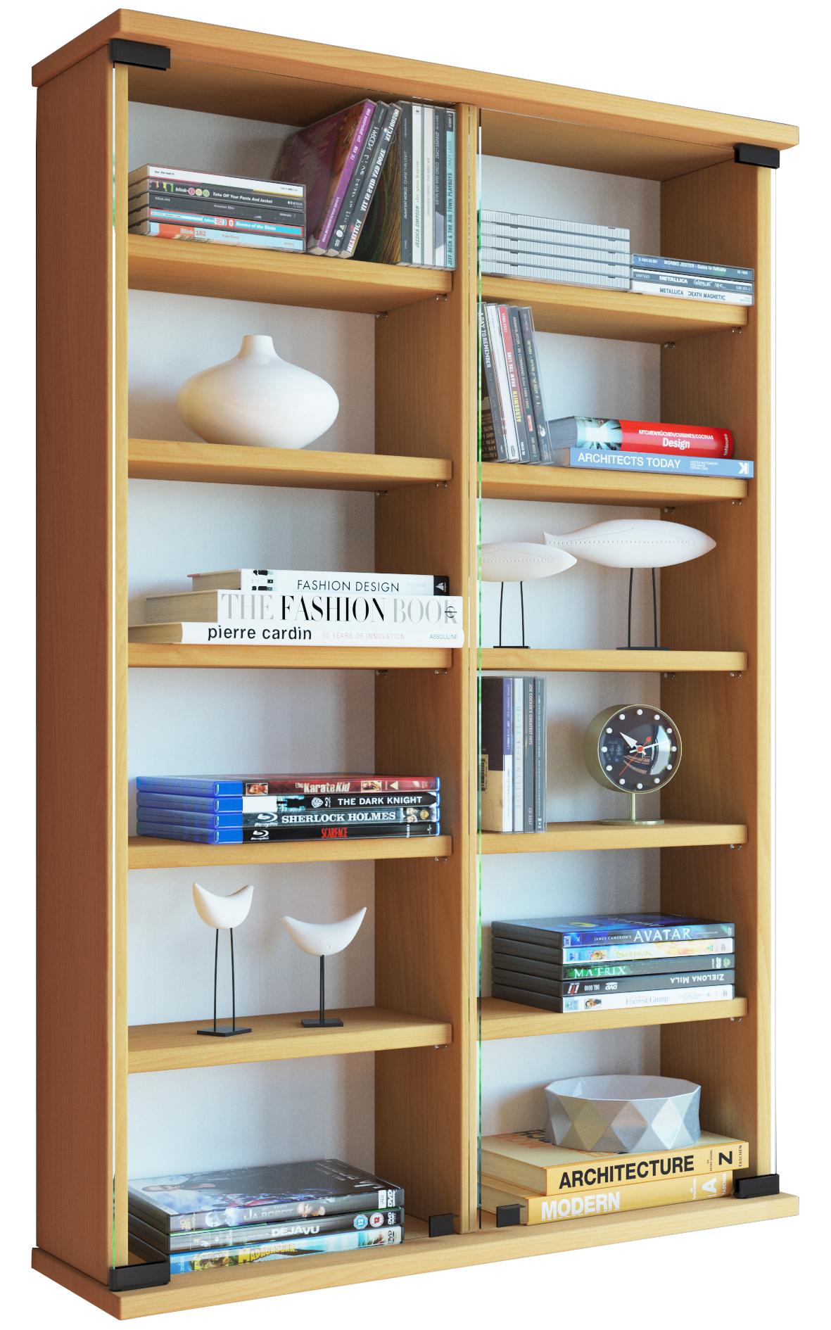 Media-Regal Vcm "Holz Cd Dvd Wandregal Schrank Zuntisa GlastüR", Braun (Buche), B:60Cm T:18Cm, Regale
