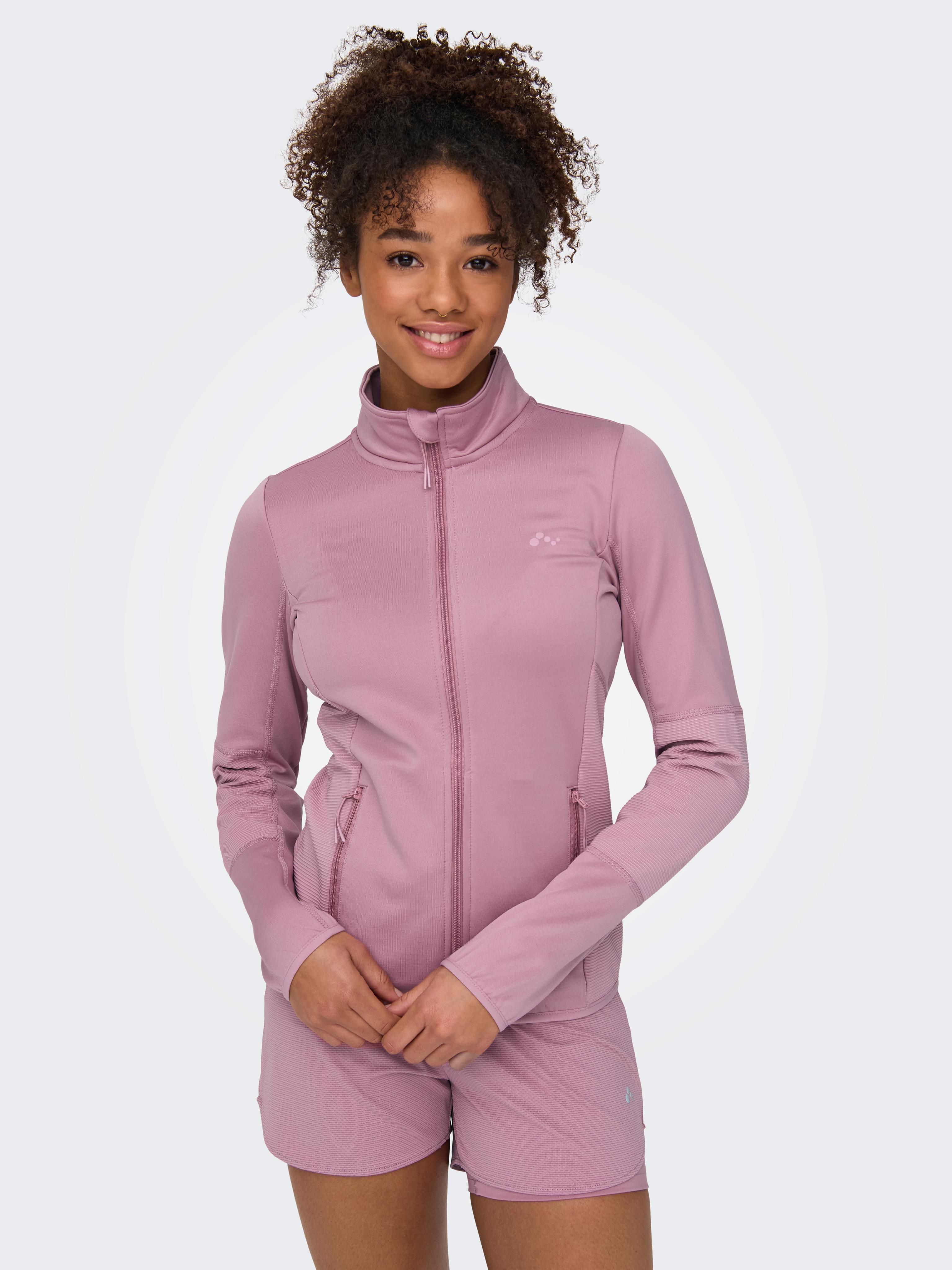 Trainingsjacke ONLY PLAY "ONPJETTA HN FLEECE JCK - NOOS", Damen, Gr. S, lila (lilas), Fleece, Obermaterial: 94% Polyester, 6% Elasthan, unifarben, regular fit hüftbedeckend, mit innenliegendem Gummizug, Jacken Trainingsjacke