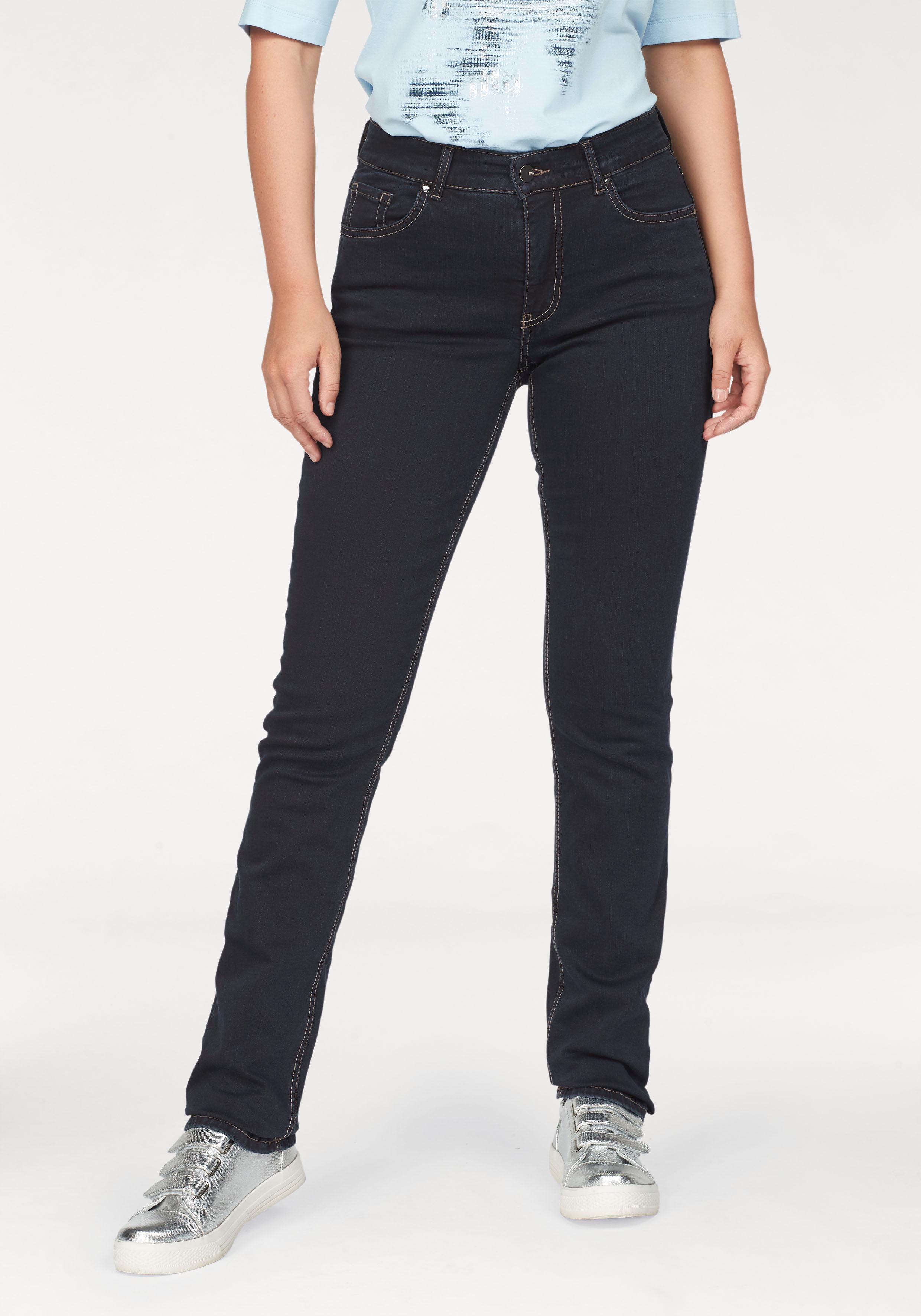 Stretch-Jeans Mac "Melanie", Damen, Gr. 38, LäNge 30, Blau (Dunkelblau Rinsed), Denim/Jeans, Obermaterial: 98% Baumwolle, 2% Elasthan, Clean, Figurbetont Lang, Jeans, Gerade Geschnitten