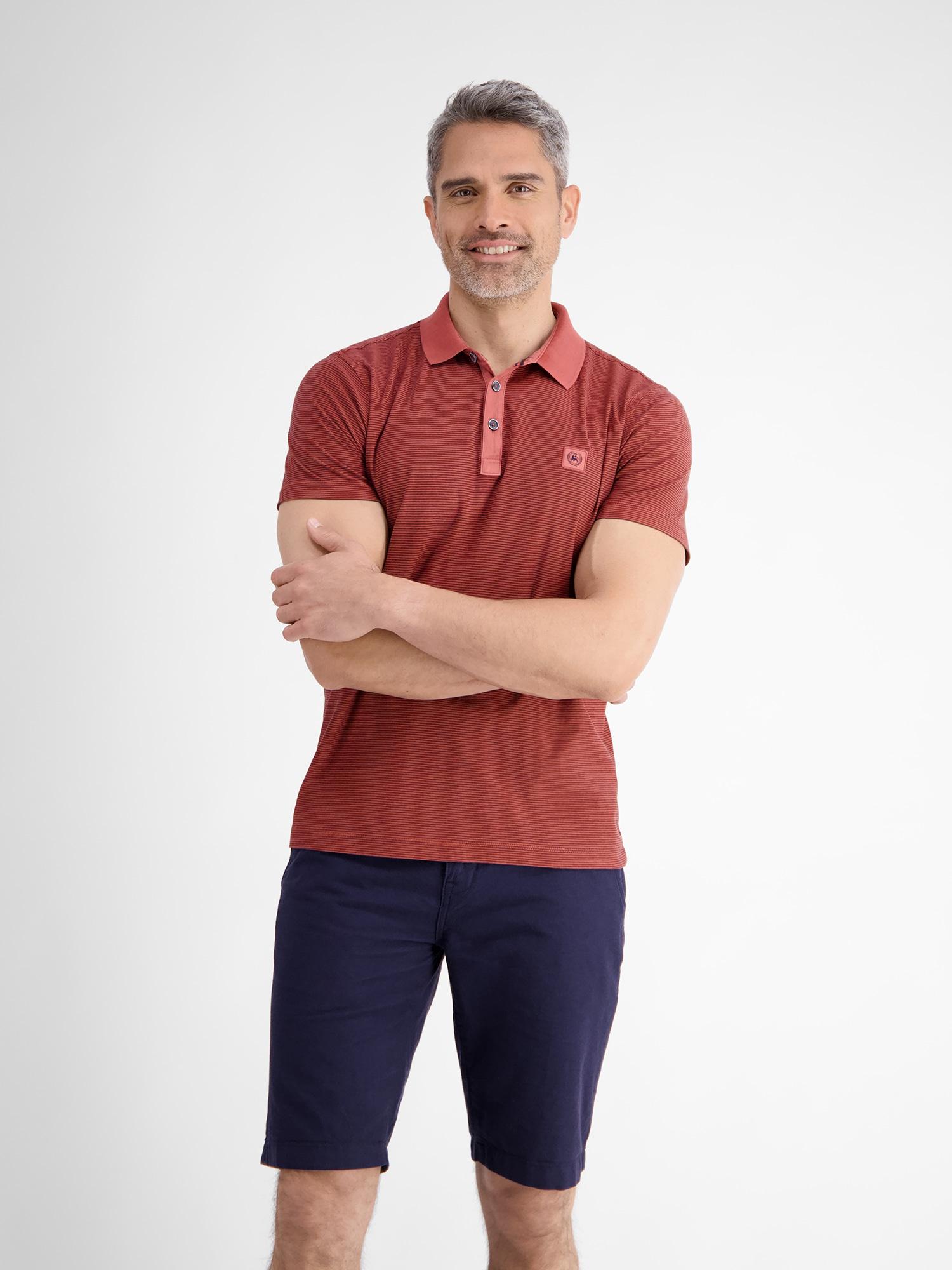 Poloshirt LERROS "Herren Poloshirt, gestreift", Herren, Gr. S, rot (earth rot), 100% Baumwolle, ohne Ausschnitt, Shirts Poloshirt