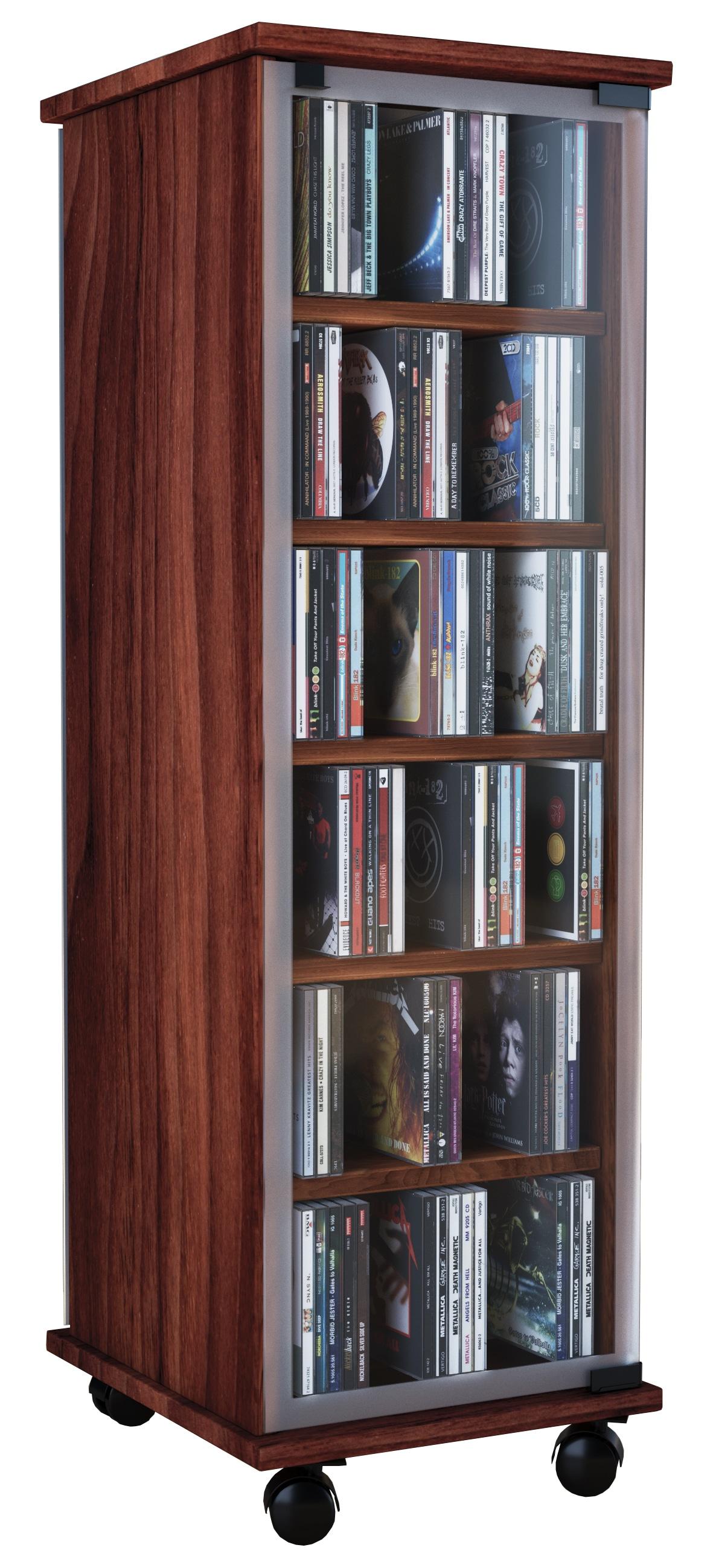 Media-Regal Vcm "Holz Cd Dvd Stand Regal Schrank Valenza GlastüR", Braun (Kern, Nussbaum), B:31Cm T:35Cm, Regale