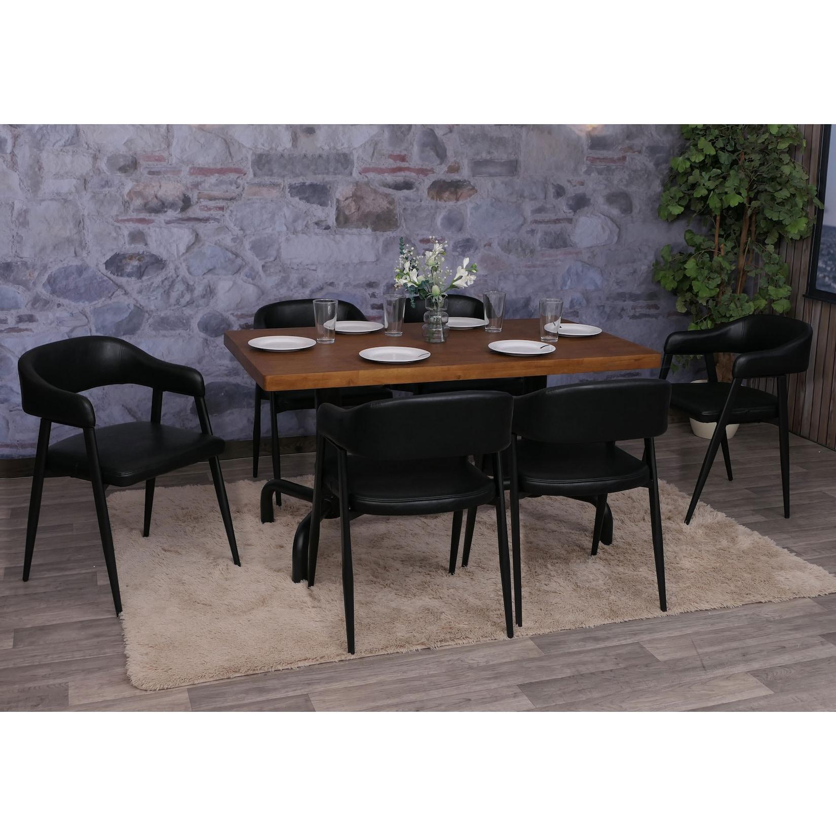 6er-Set Esszimmerstuhl MCW-P29, Küchenstuhl Lehnstuhl Polsterstuhl, Industrial Retro Vintage Kunstleder ~ schwarz