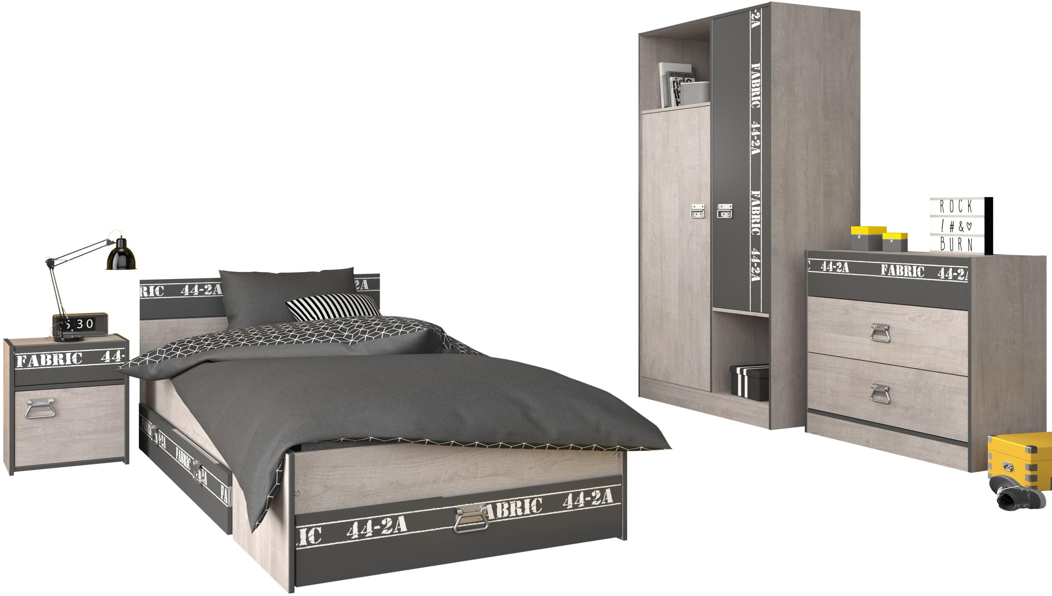 Jugendzimmer-Set PARISOT, grau, ohne Matratze, B/H: 90cm x 200cm, Schlafzimmermöbel-Sets, Jugendzimmer-Set