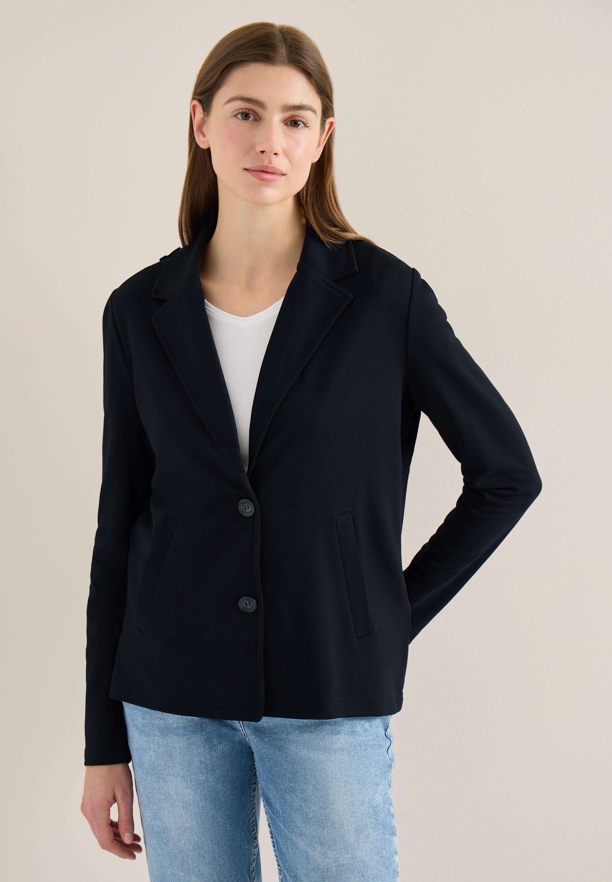 Jackenblazer Cecil, Damen, Gr. L (42), Universal Blau, Jersey, 66% Viskose, 30% Polyester, 4% Elasthan, Unifarben, Regular Fit Normal, V-Ausschnitt, BüNdchen, Blazer, Im Basic-Style