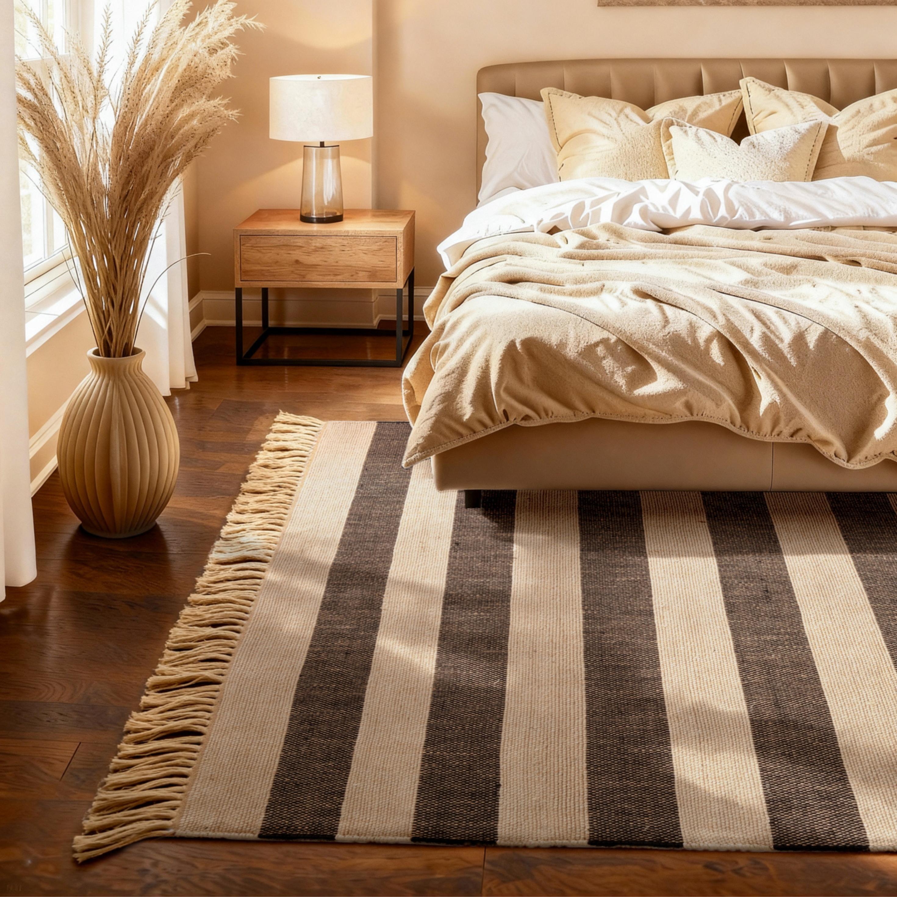 Teppich HANSE HOME "Playa", natur, weiß, schwarz, B:160cm H:6mm L:230cm, Jute, Teppiche, Teppich, Jute, Handgemacht, Naturteppich, Wohnzimmer, Läufer, Fransen