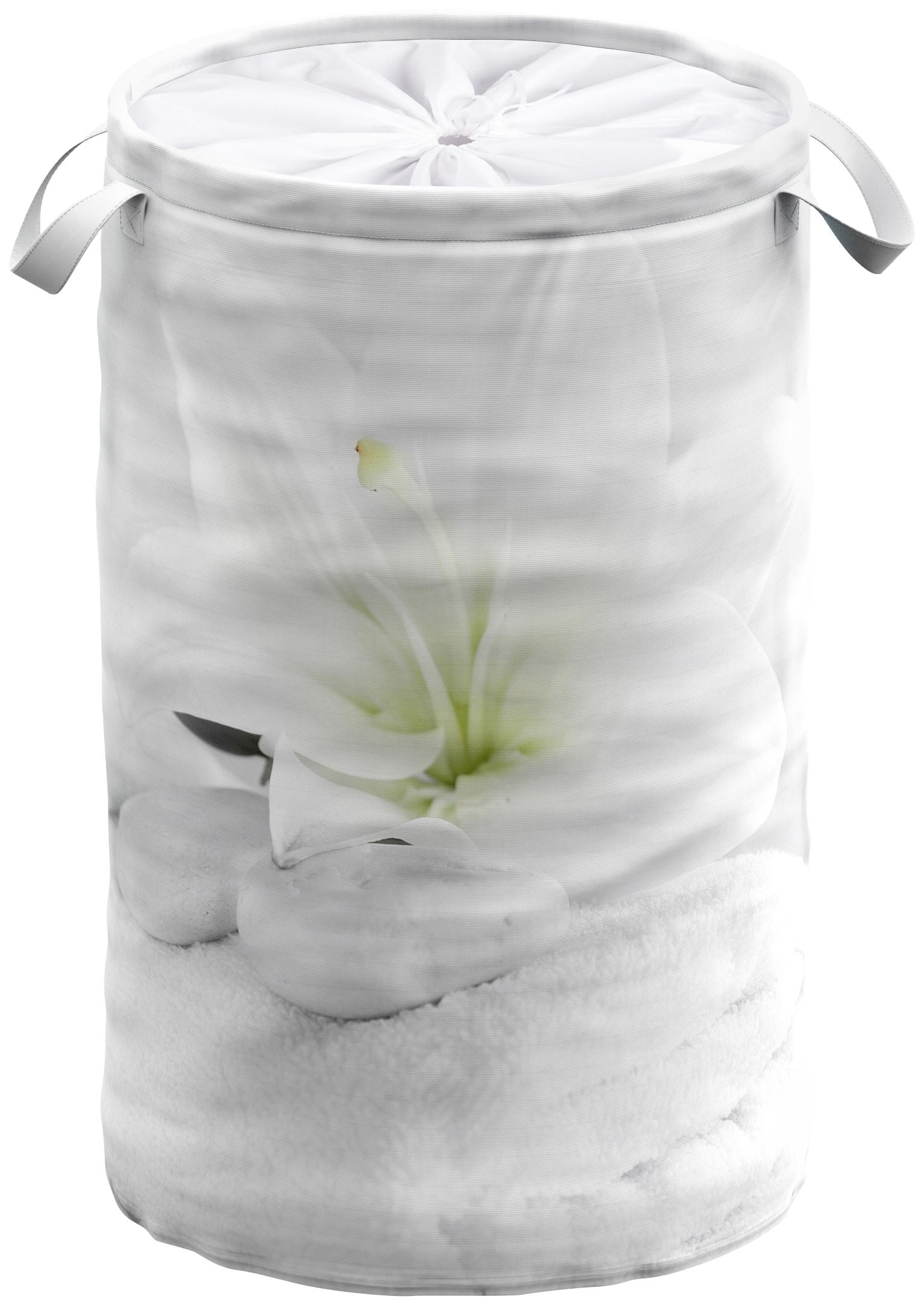 Wäschekorb SANILO "Good Feeling", grau, weiß, H:55cm Ø:37cm, Polyester, Wäschesammler, Wäschekorb