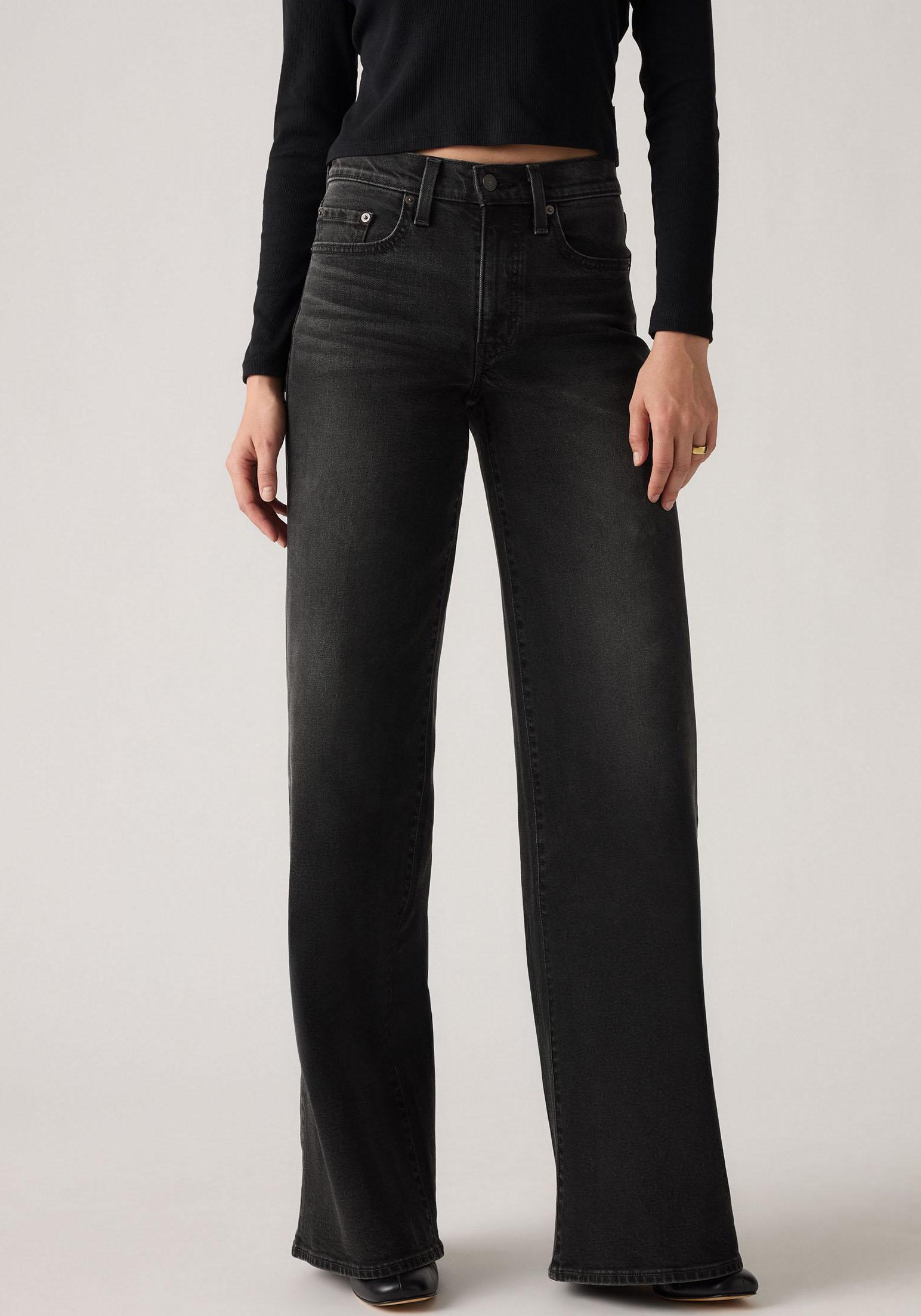 Schlagjeans Levi's "Levi's 728 High-Rise Wide-Leg Jeans", Damen, Gr. 27, LäNge 32, Schwarz (Princess), Denim/Jeans, Obermaterial: 98% Baumwolle, 2% Elasthan, Normal Lang, Jeans, Weite Beinform