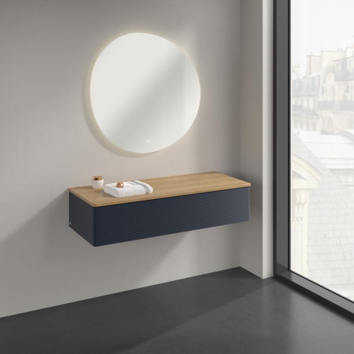 Villeroy Und Boch Antao Sideboard K41101HG 120X26,8X50Cm, Waschbeckenplattenfarbe Honey Oak, Midnight Blue Matt Lacquer