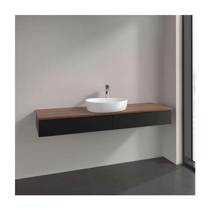 Villeroy Und Boch Antao Waschtisch-Unterschrank L14012PD Mit Beleuchtung, 2 AuszüGe, 1600 X 190 X 500 Mm, Front Ohne Struktur, Black Matt Lacquer / Warm Walnut