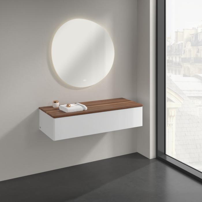 Villeroy Und Boch Antao Sideboard K41002GF 120X26,8X50Cm, Waschbeckenplattenfarbe Warm Walnut, Glossy White Lacquer