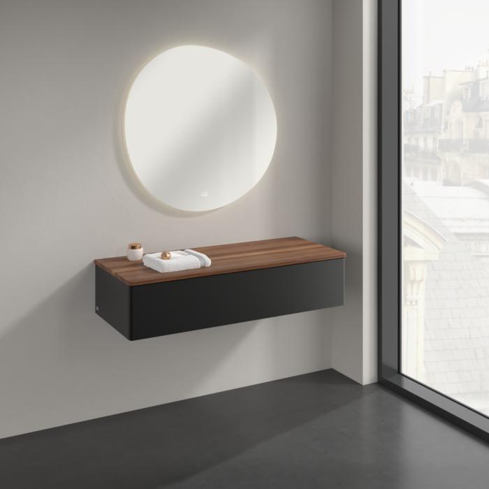 Villeroy Und Boch Antao Sideboard K41002PD 120X26,8X50Cm, Waschbeckenplattenfarbe Warm Walnut, Black Matt Lacquer