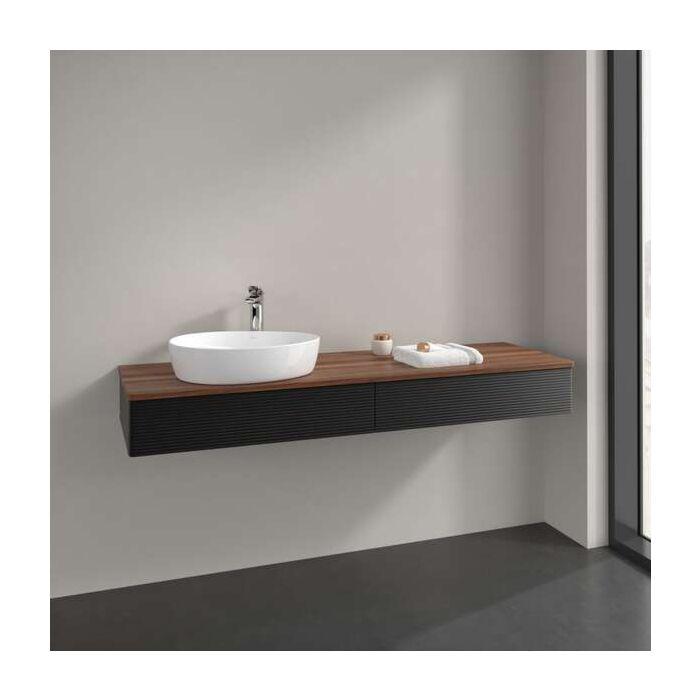 Villeroy Und Boch Antao Waschtisch-Unterschrank L15112PD Mit Beleuchtung, 2 AuszüGe, 1600 X 190 X 500 Mm, Front Mit Struktur, Black Matt Lacquer / Warm Walnut