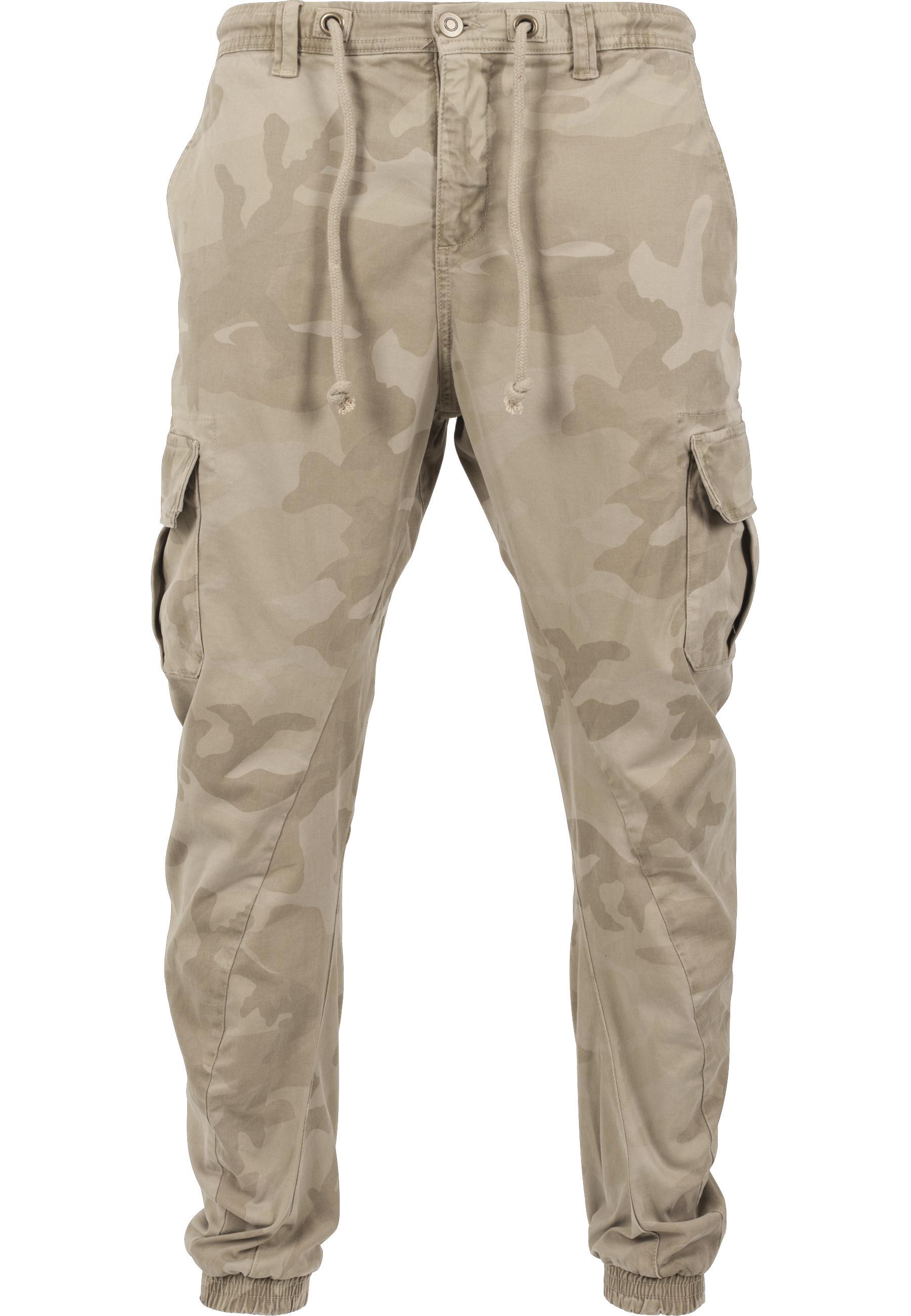 Cargohose Urban Classics "Urban Classics Herren Camo Cargo Jogging Pants", Herren, Gr. 42, NormalgrößEn, Beige (Sand Camouflage), 98% Baumwolle, 2% Elasthan, Normal, Hosen Cargohose