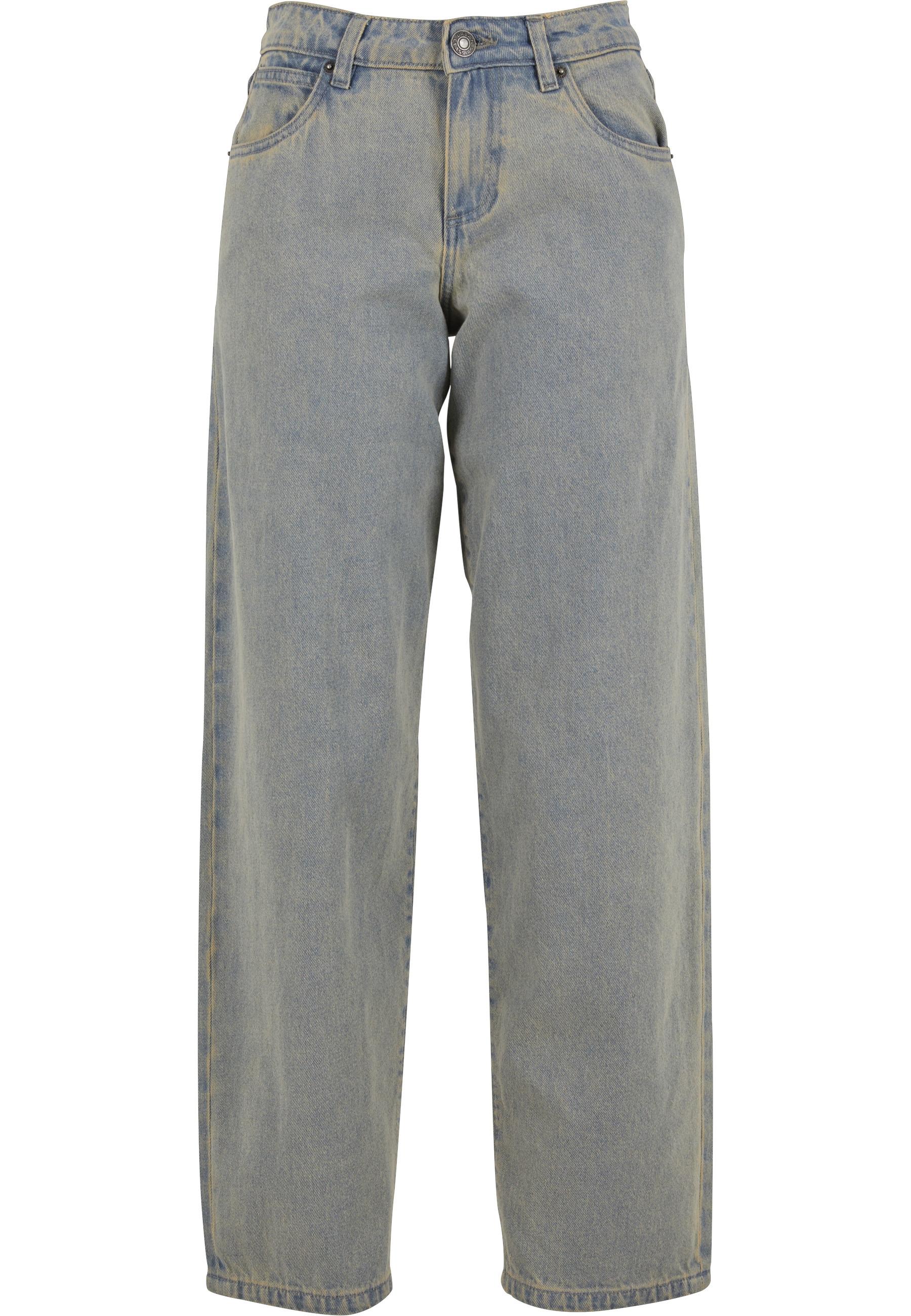 Bequeme Jeans Urban Classics "Urban Classics Ladies Mid Waist 90´S Jeans", Damen, Gr. 32, NormalgrößEn, New Light Blau Dirty Washed, 100% Baumwolle, Unifarben, Jeans