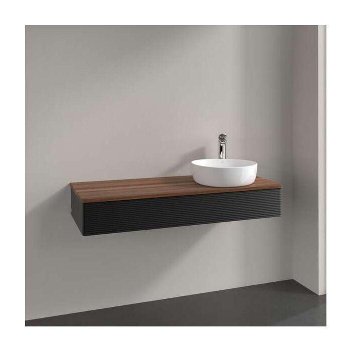 Villeroy Und Boch Antao Waschtisch-Unterschrank L12112PD Mit Beleuchtung, 1 Auszug, 1200 X 190 X 500 Mm, Front Mit Struktur, Black Matt Lacquer / Warm Walnut