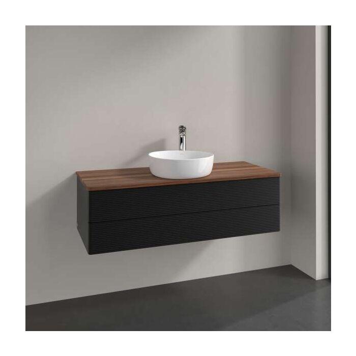 Villeroy Und Boch Antao Waschtisch-Unterschrank K21152PD 120X36X50Cm, Hahnloch, Waschbeckenplattenfarbe Warm Walnut, Black Matt Lacquer