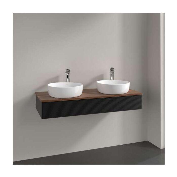 Villeroy Und Boch Antao Waschtisch-Unterschrank K13152PD 120X19X50Cm, Hahnloch, Waschbeckenplattenfarbe Warm Walnut, Black Matt Lacquer