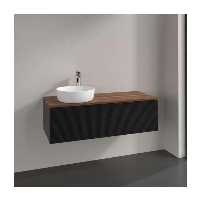 Villeroy Und Boch Antao Waschtisch-Unterschrank L33152PD Mit Beleuchtung, 1 Auszug, 1200 X 360 X 500 Mm, Front Mit Struktur, Black Matt Lacquer / Warm Walnut
