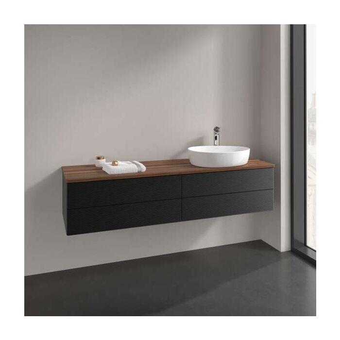 Villeroy Und Boch Antao Waschtisch-Unterschrank L27112PD Mit Beleuchtung, 4 AuszüGe, 1600 X 360 X 500 Mm, Front Mit Struktur, Black Matt Lacquer / Warm Walnut