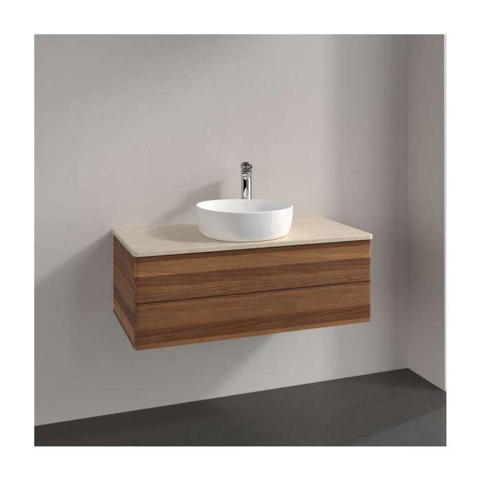Villeroy Und Boch Antao Waschtisch-Unterschrank L20053HM Mit Beleuchtung, 2 AuszüGe, 1000 X 360 X 500 Mm, Front Ohne Struktur, Warm Walnut / Botticino
