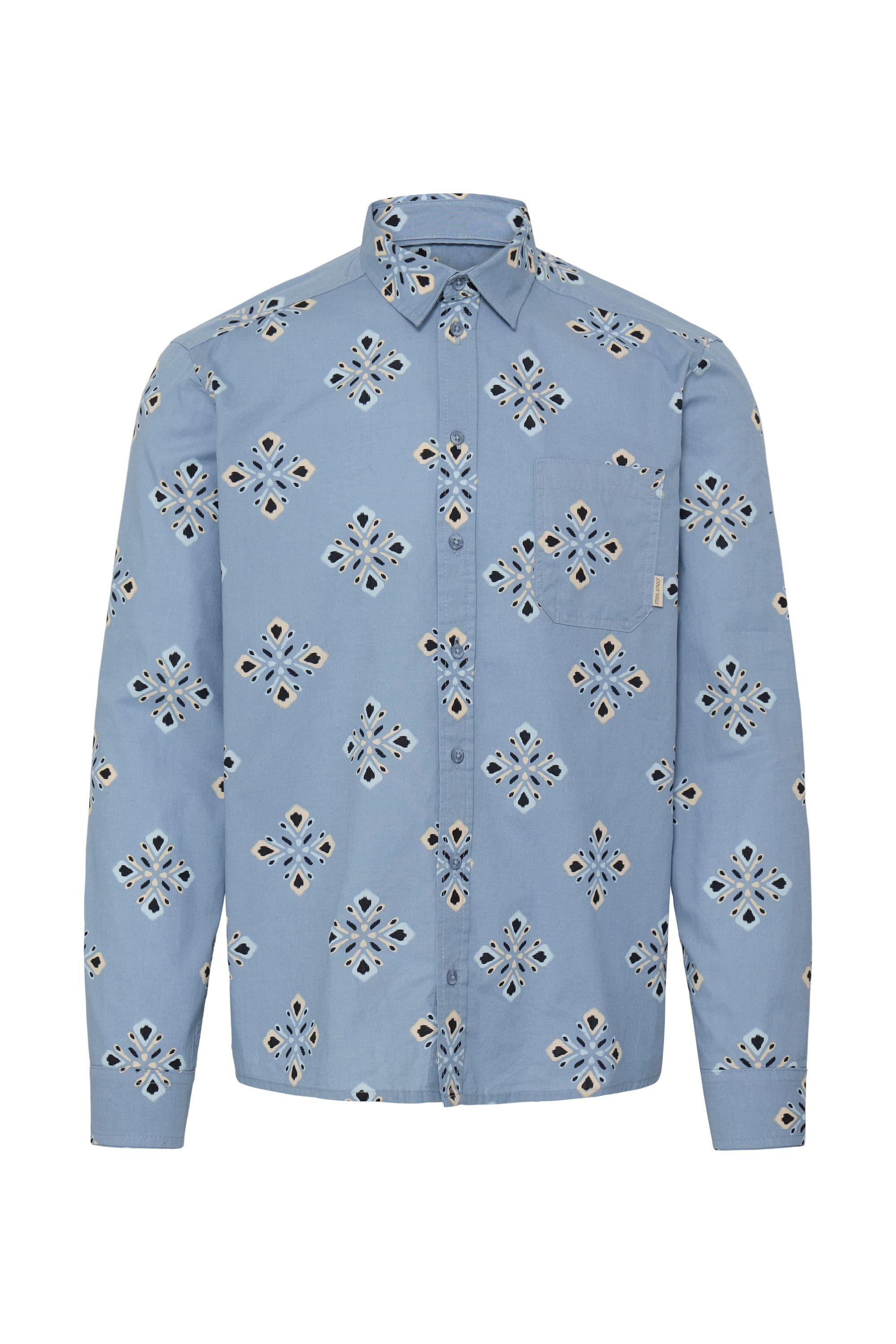 Langarmhemd Blend "Langarmhemd Bhditlef", Herren, Gr. M, N-Gr, Blau (Faded Denim), Obermaterial: 100% Baumwolle Co., Hemden