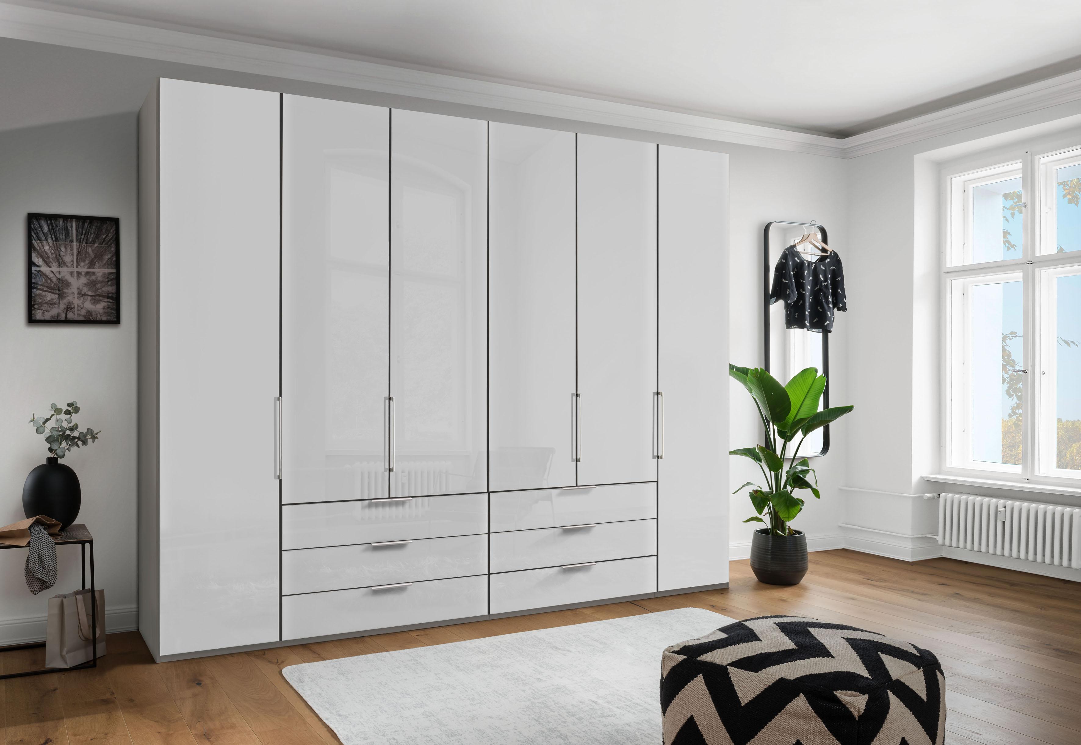 Kleiderschrank Wiemann "Monaco", Grau (Kieselgrau, Dekor, Glas Weiß), B:295,3Cm H:236Cm T:58Cm, Floatglas, Holzwerkstoff, SchräNke, Kleiderschrank, Mit Glasfront Sowie Hochwertige BeschläGe Inkl. DäMpfung