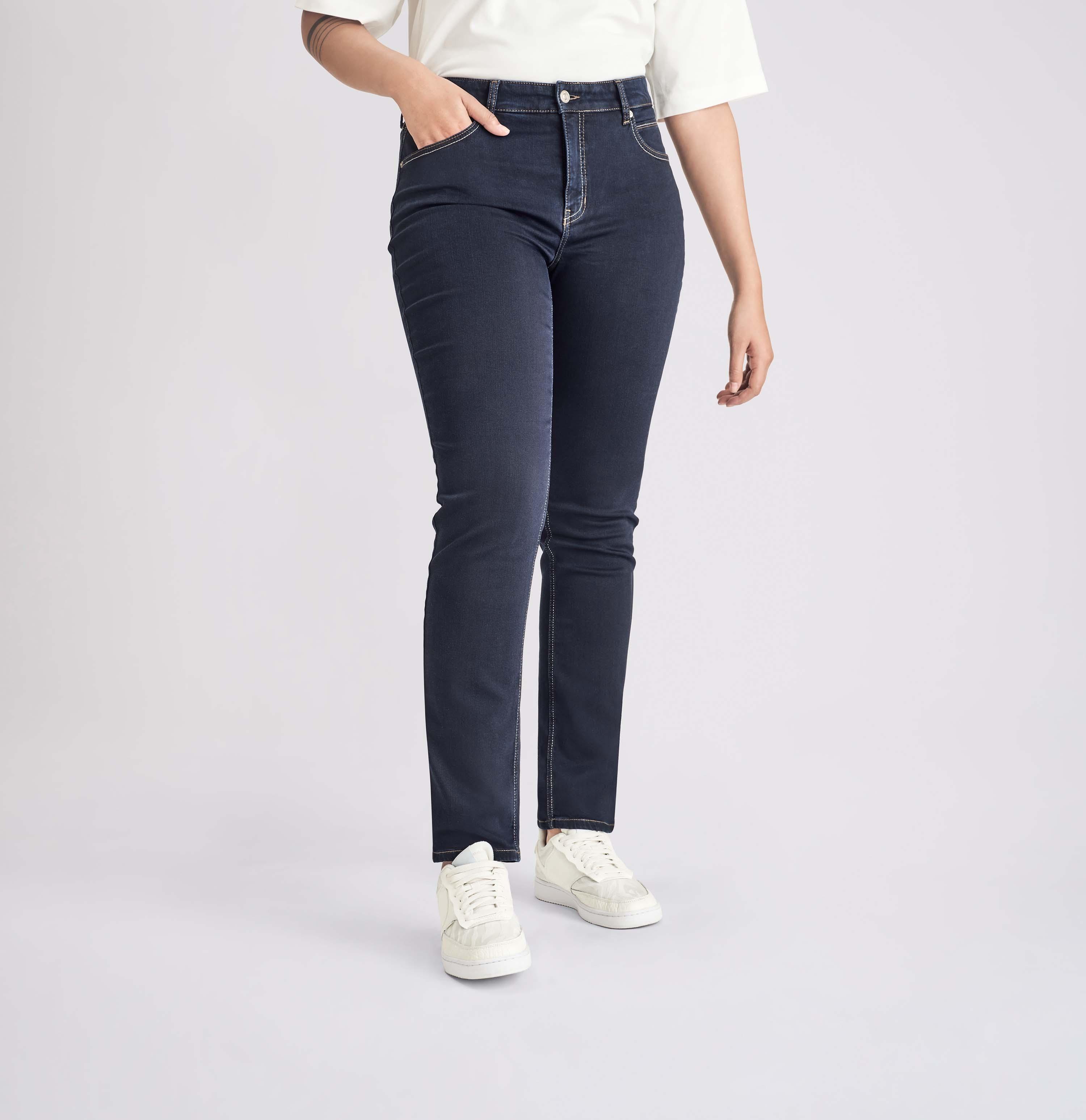 Stretch-Jeans Mac "Melanie", Damen, Gr. 46, LäNge 28, Blau (Schwarz Rinsewash), Denim/Jeans, Obermaterial: 98% Baumwolle, 2% Elasthan, Figurbetont Lang, Jeans, Gerade Geschnitten