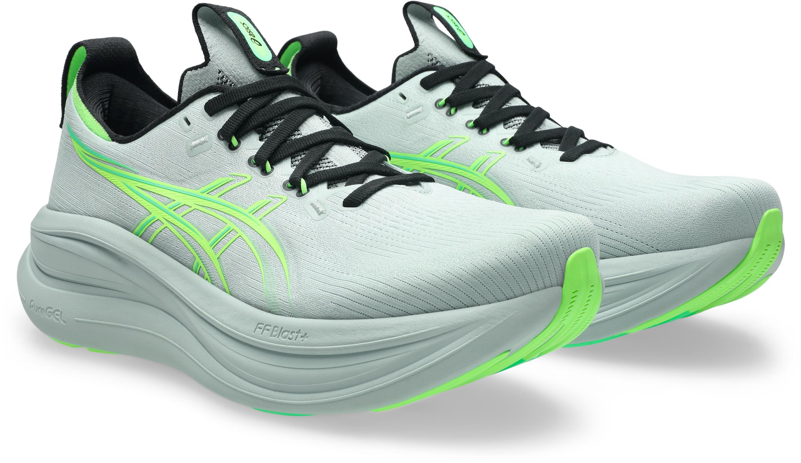 Laufschuh Asics "GEL-NIMBUS 28", Herren, Gr. 49, Cold Moss, Illuminate GrüN, Synthetik, Schuhe Laufschuh, Mit Knit-Obermaterial, Mit Ff Blast Plus DäMpfung