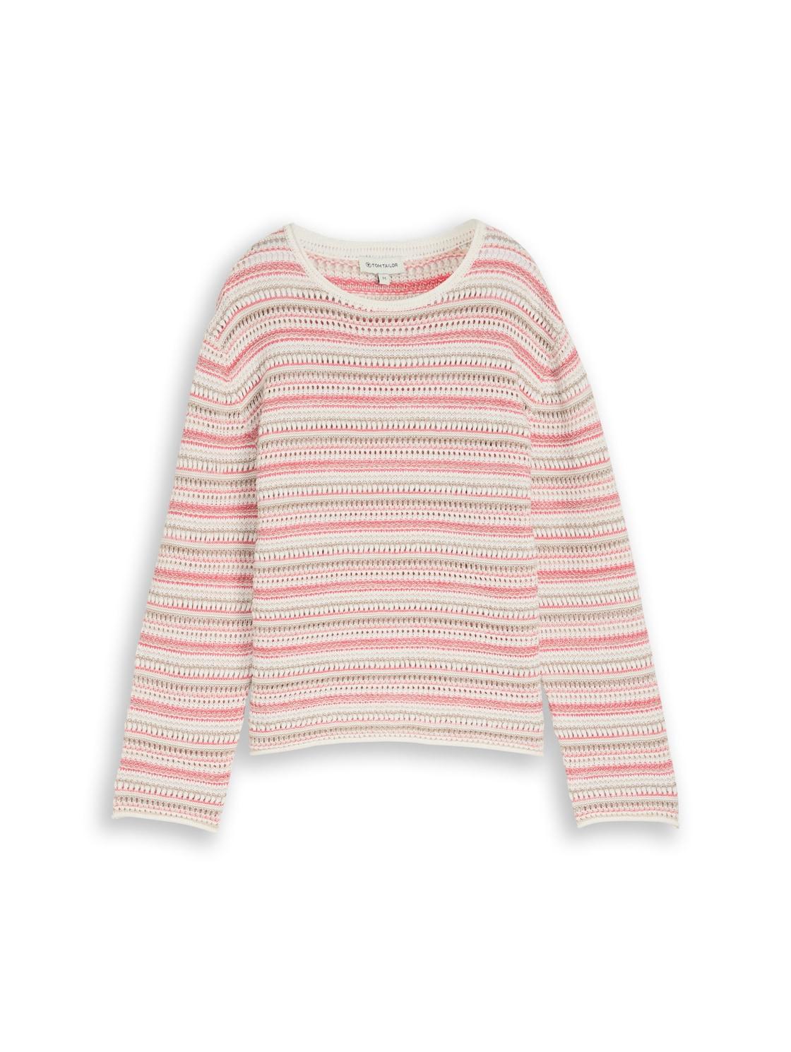 Tom Tailor Damen Loose Fit Strickpullover Mit Streifenmuster, Rosa, Gestreift, Gr. Xl