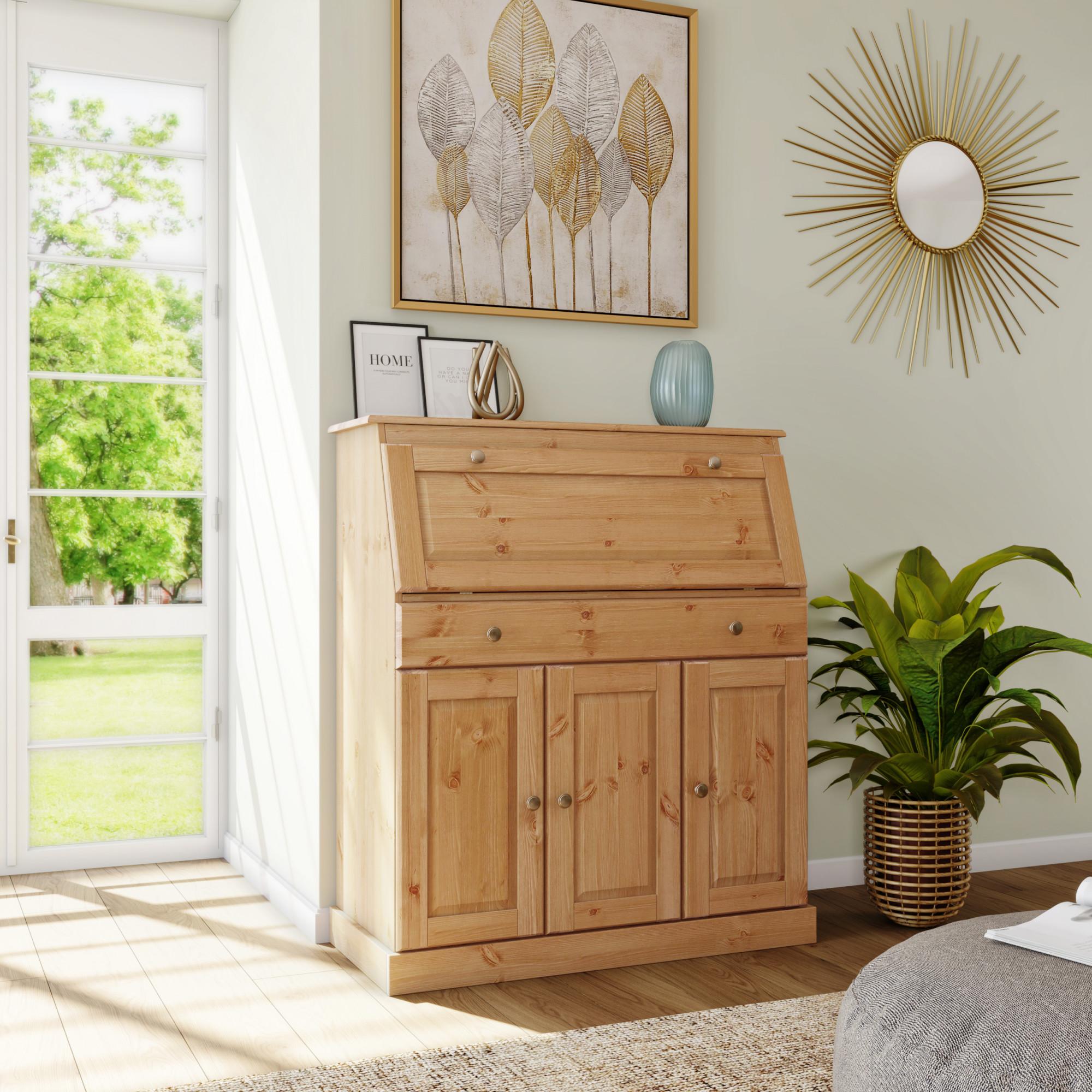 Sekretär OTTO HOME "Rossi", beige (natur), B:97cm H:112cm T:43cm, Sekretäre, Sekretär, aus massiver Kiefer, variabel verstellbare Einlegeböden, Breite 97 cm