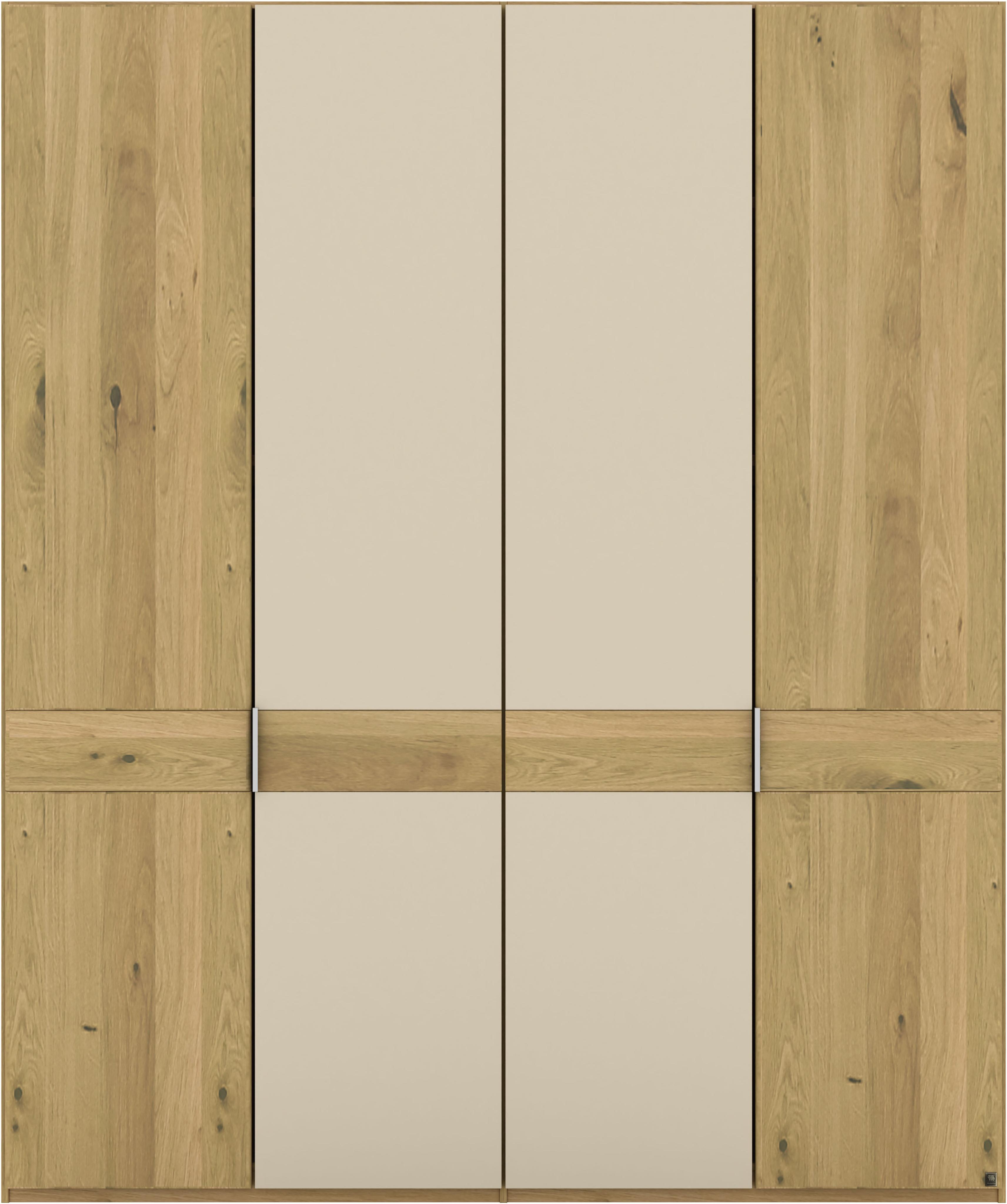 Kleiderschrank MUSTERRING "Savona, Kleiderschrank, Schrank, Garderobe, teilmassiv Eiche", beige (braun), B:200cm H:236cm, Schränke, Kleiderschrank, Türen in Bianco-Eiche massiv, Spiegel-/Glastüren, verschiedene Größen