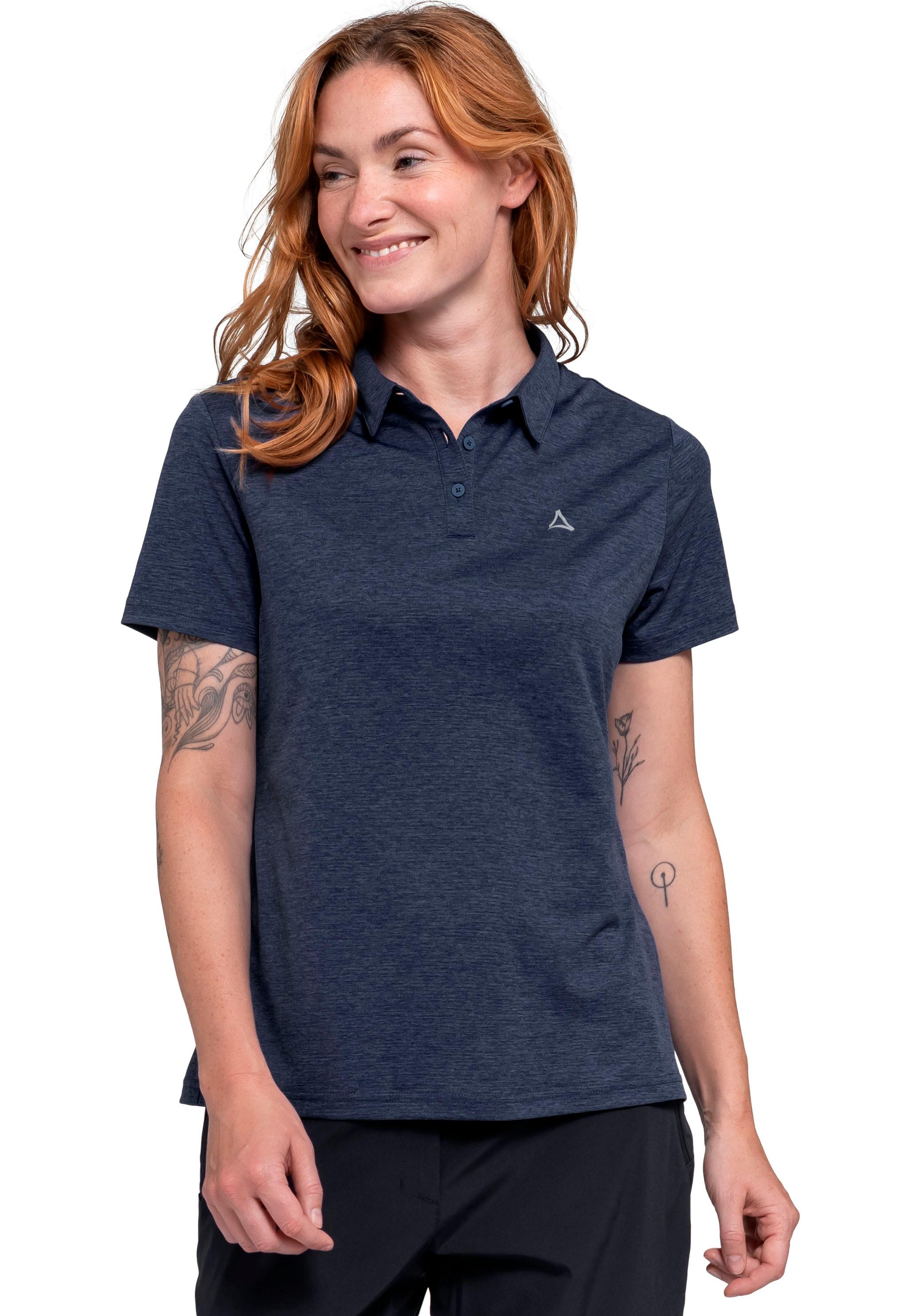 Poloshirt SCHÖFFEL "CIRC Polo Shirt Tauron L", Damen, Gr. 34, blau (navy blazer), Obermaterial: 100% Polyester, normal, Shirts Poloshirt, sportliche Passform, kurze Ärmellänge, schnelltrocknend, Topseller