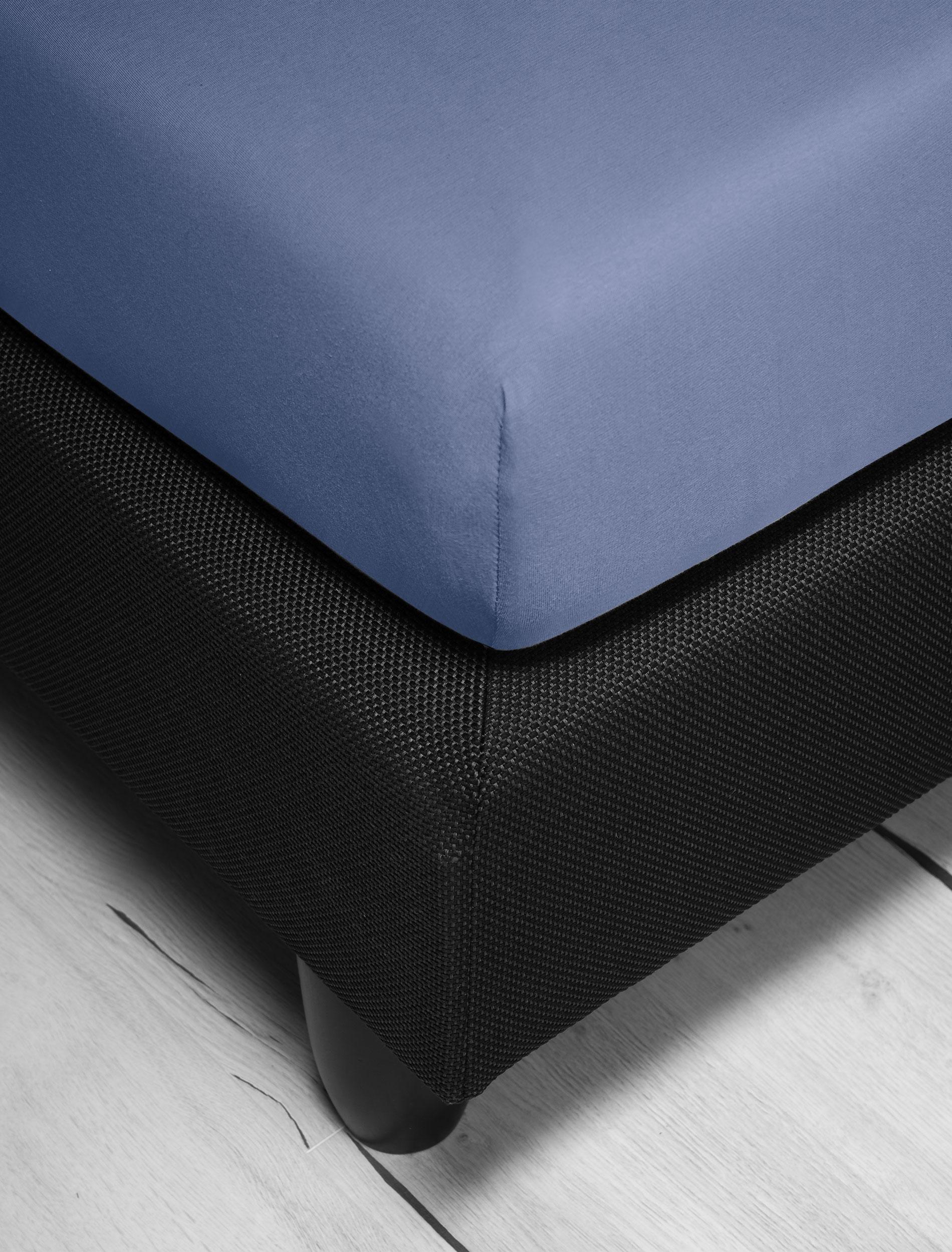 Spannbettlaken IRISETTE "Jupiter 8", blau (mittelblau), L:200cm, Mako-Jersey, Obermaterial: 100% Baumwolle, Bettlaken, Spannbettlaken, aus Baumwolle, für Matratzen bis 25 cm Höhe, Bettlaken, Spannbetttuch