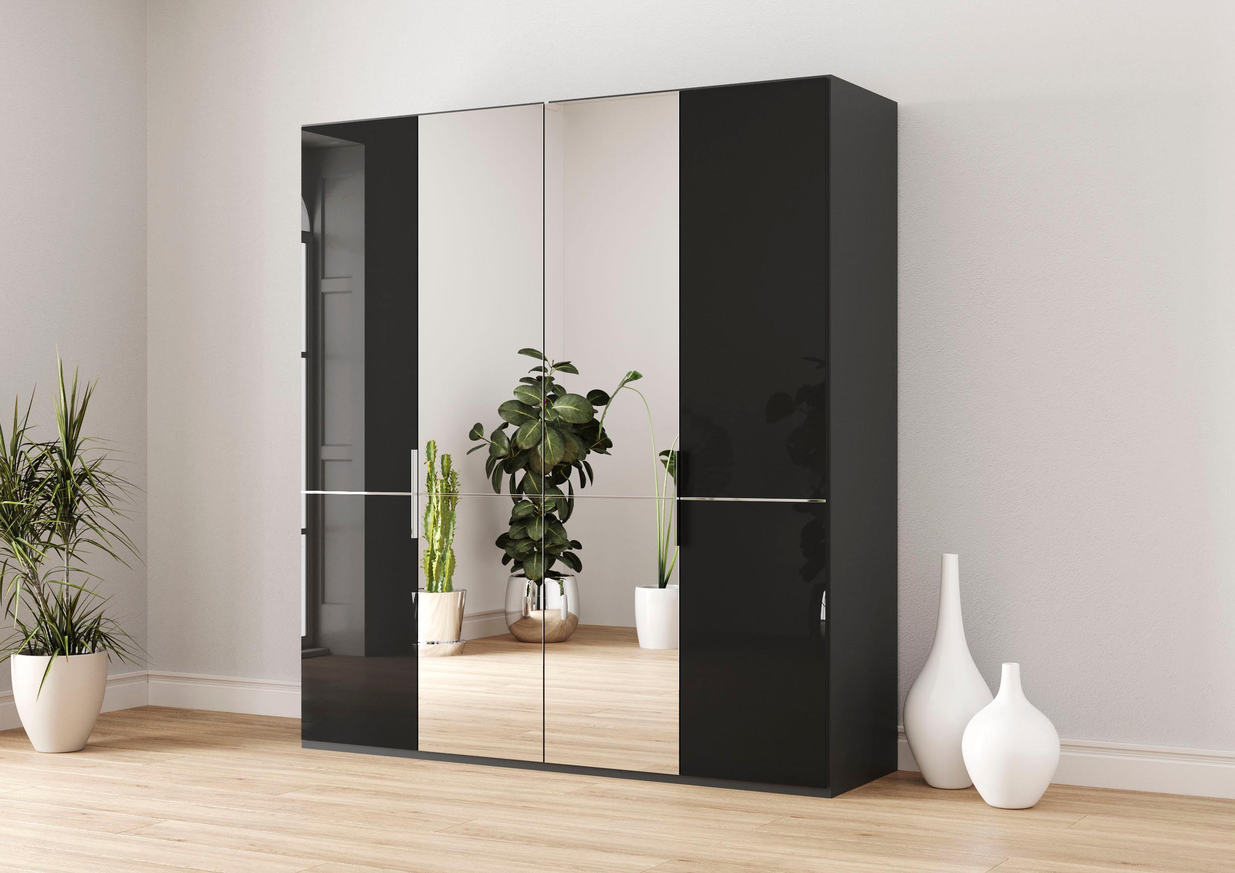 Kleiderschrank MUSTERRING "Imola W", grau (graphit), B:197,3cm H:236cm T:58cm, Floatglas, Holzwerkstoff, Schränke, Kleiderschrank, inkl. Einlegeböden und Kleiderstangen, mit Glas- und Spiegeltüren