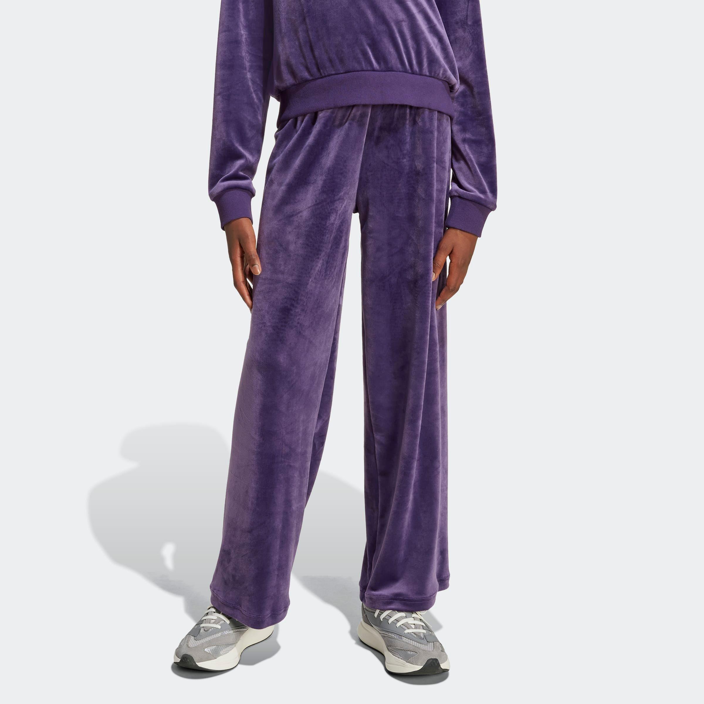 Sporthose ADIDAS SPORTSWEAR "SEASONAL ESSENTIALS HOLIDAY PACK WIDE LEG", Damen, Gr. 170, N-Gr, aurora plum,, Obermaterial: 94% Polyester, 6% Elasthan, Hosen Sporthose, weite Passform, für Kinder, aus Polyester und Elasthan
