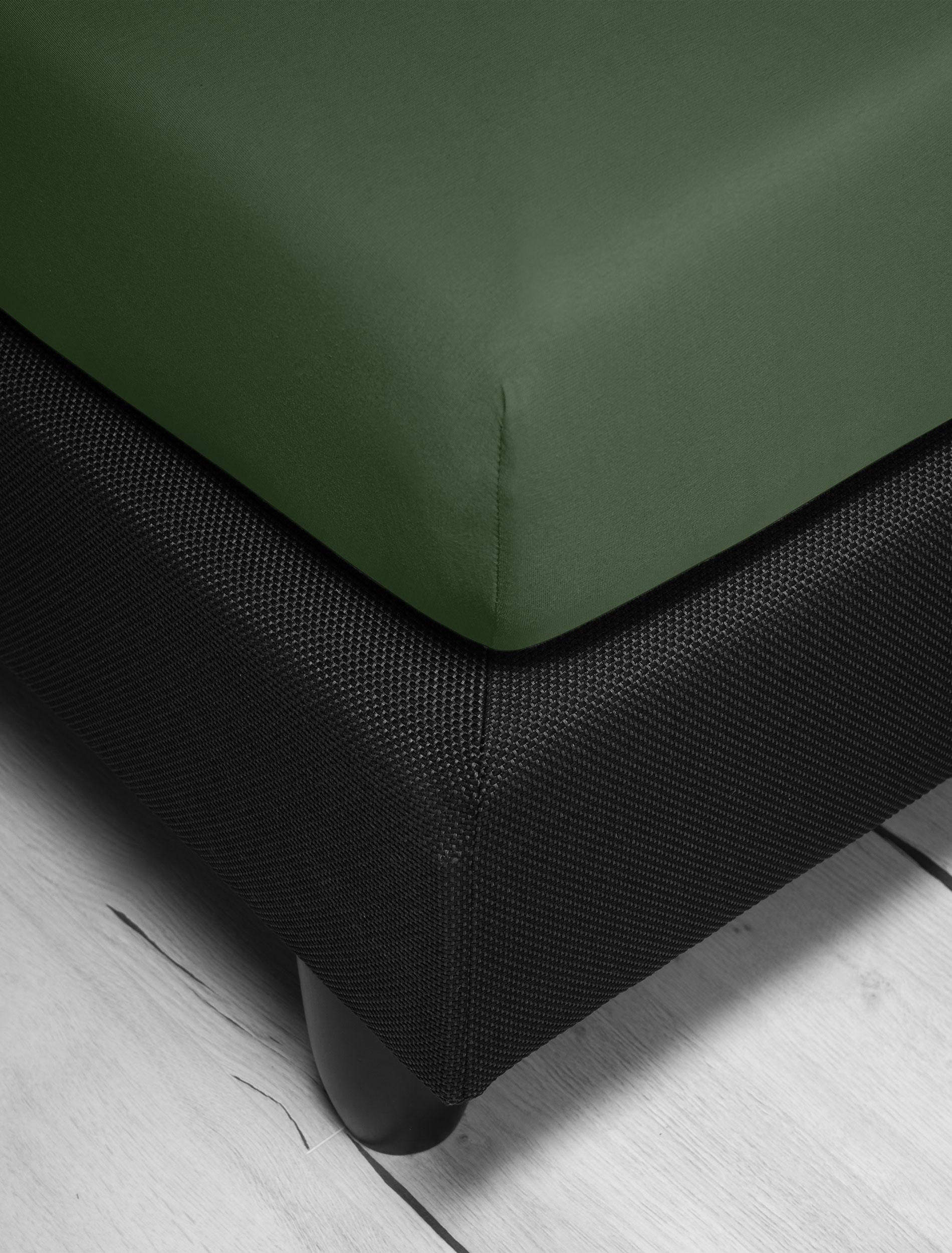Spannbettlaken IRISETTE "Jupiter 8", grün (moos), L:200cm, Mako-Jersey, Obermaterial: 100% Baumwolle, Bettlaken, Spannbettlaken, aus Baumwolle, für Matratzen bis 25 cm Höhe, Bettlaken, Spannbetttuch