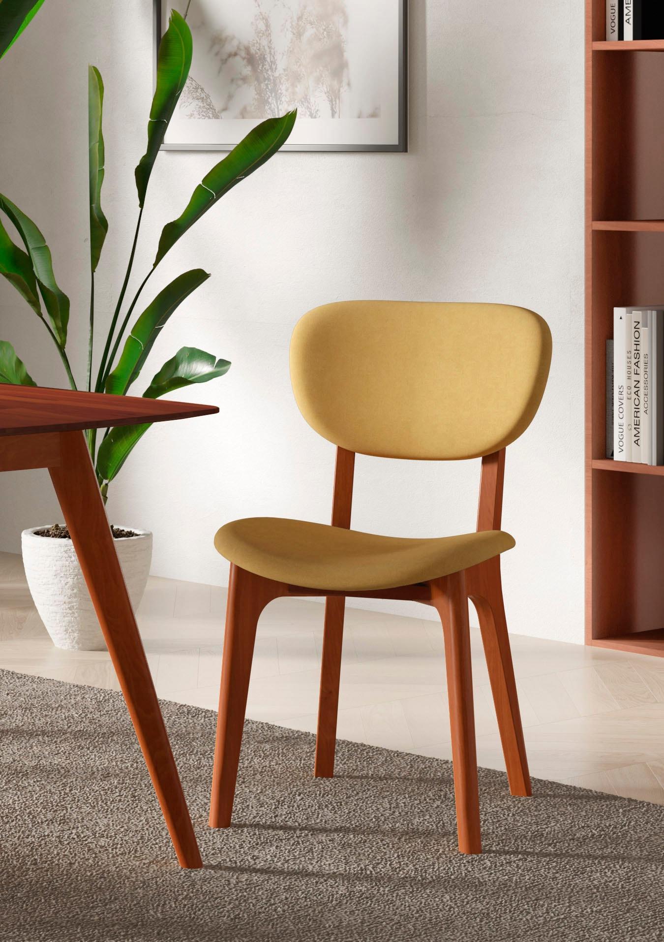 Stuhl HOME AFFAIRE "COZY Made in Italy", gelb (gelb, kirsch, gelb), B:50cm H:88cm T:62cm, Polyester, Stühle, Stuhl, Gestell in Buche, Kirsch- oder Nussbaum, Massivholz, Design Stuhl