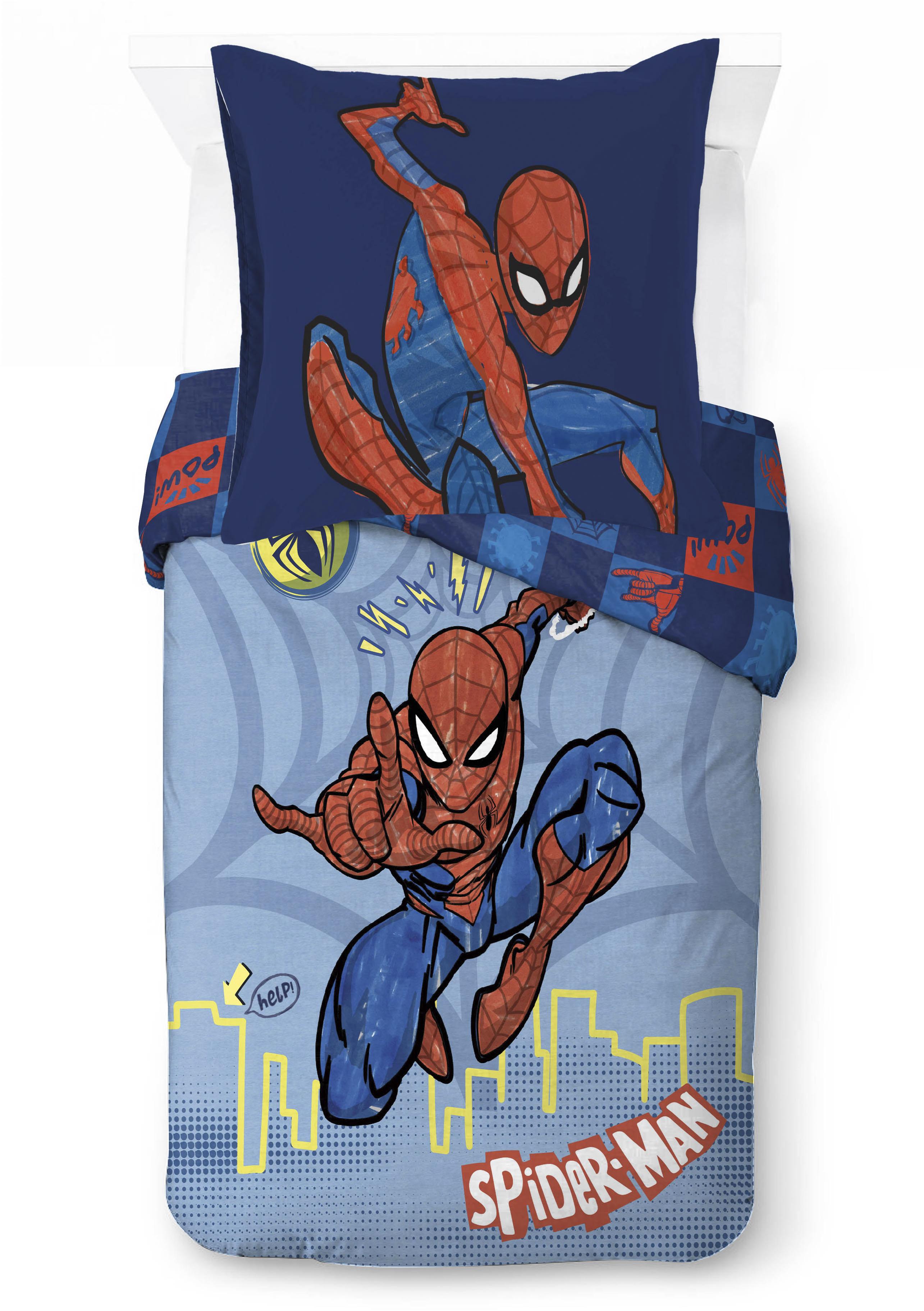 Kinderbettwäsche MARVEL "Marvel Spiderman Bettbezug-Set 135x200 cm + Kissenbezug 80x80 cm", blau, B/L: 137cm x 200cm, 1 Stk., 1 Stk., Washed Cotton, B/L: 80cm x 80cm, 2 tlg., Washed Cotton, Obermaterial: 100% Baumwolle, Bettwäsche, Kinderbettwäsche, 100 % Baumwolle, maschinenwaschbar, wendbar