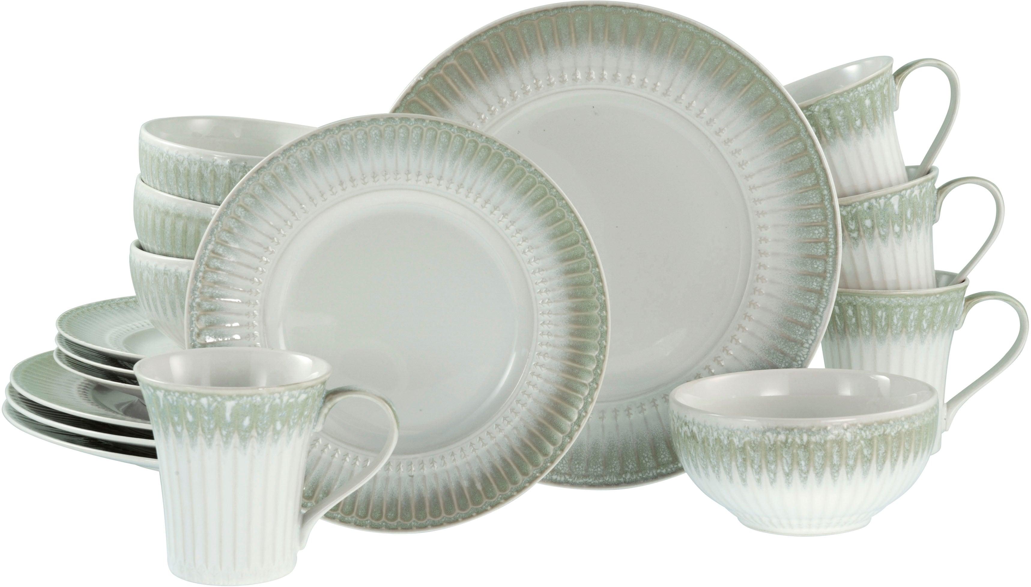 Kombiservice CREATABLE "Celadon, Service 16-tlg.", beige, 16, Steinzeug, Geschirr-Sets, Kombiservice, Elegantes Stabrelief, Farbverlauf