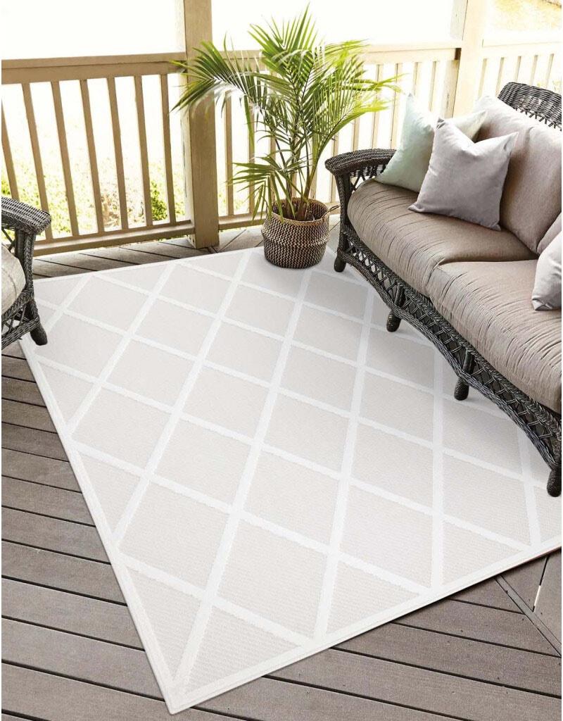 Teppich CARPET CITY "In-& Outdoorteppich Santorini 457, 3D-Effekt, Raute-Look", beige (creme), B:280cm H:5mm L:380cm, Polypropylen, Teppiche, Teppich, Wetterfest & UV-beständig für Terrasse, Balkon, Küche, Flur