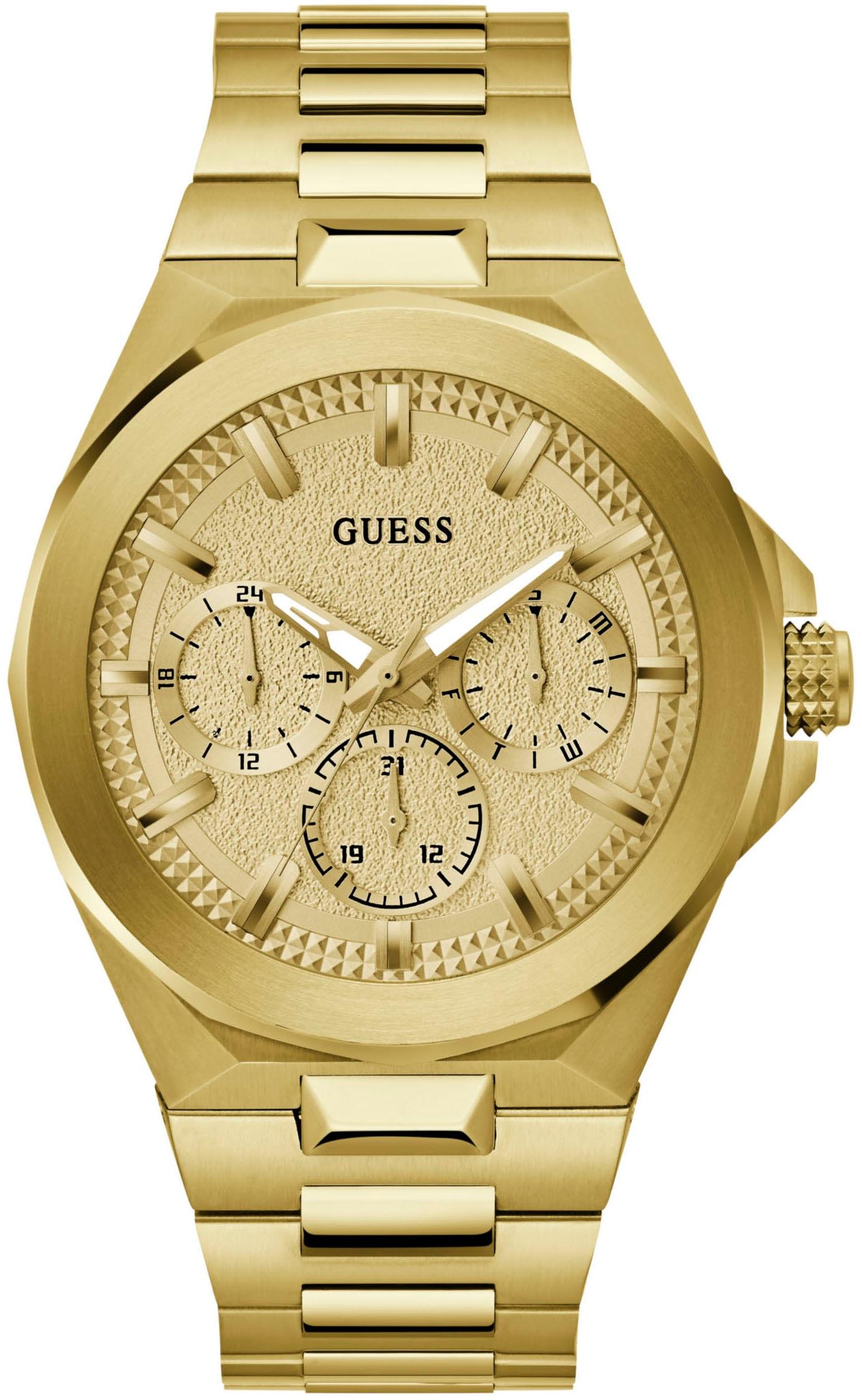 Multifunktionsuhr GUESS "DASHBOARD", gold (gelbgoldfarben), Armbanduhren, Herren, Multifunktionsuhr, Quarzuhr, Armbanduhr, Herrenuhr, Datum, 12/24-Std.-Anzeige