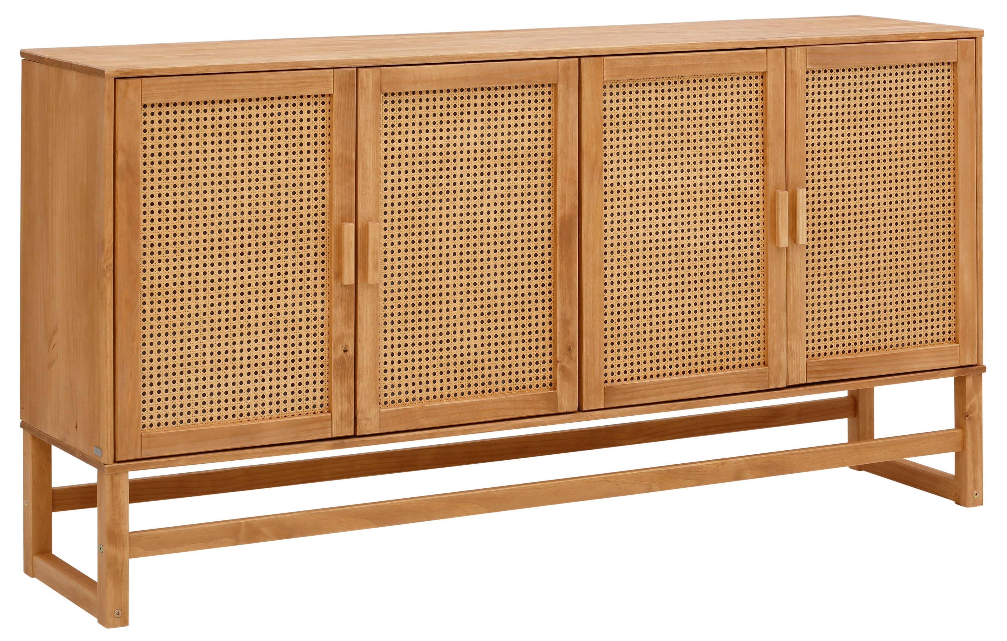 Sideboard OTTO HOME "Linz", gelb (honigfarben, natur), B:170cm H:90cm T:38cm, FSC-zertifiziertes Massivholz, Sideboards, Sideboard, Kommode mit Rattangeflecht auf den Türfronten, aus Massivholz