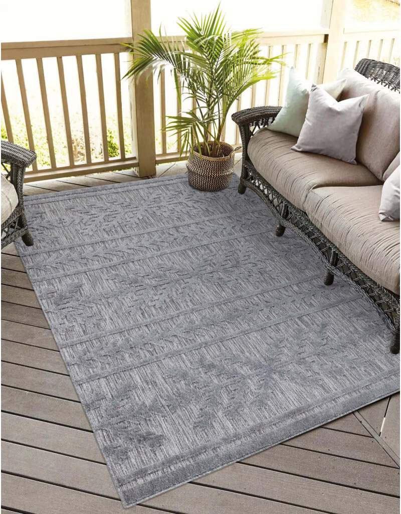 Teppich CARPET CITY "In-& Outdoorteppich Santorini 411, 3D-Effekt, Boho-Optik", grau (anthrazit), B:140cm H:5mm L:200cm, Polypropylen, Teppiche, Teppich, Wetterfest & UV-beständig für Terrasse, Balkon, Küche, Flur