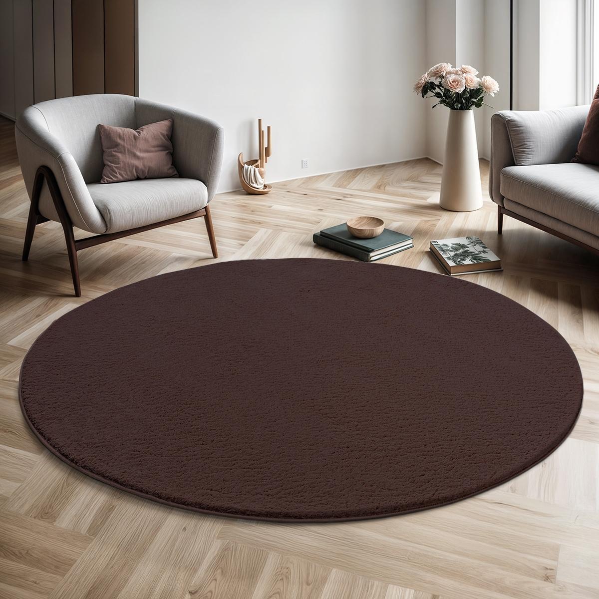 Teppich THE CARPET "Relax round", braun, H:16mm Ø:160cm, Polyester, Teppiche, Teppich, waschbarer Wohnzimmer Teppich modern rutschfest