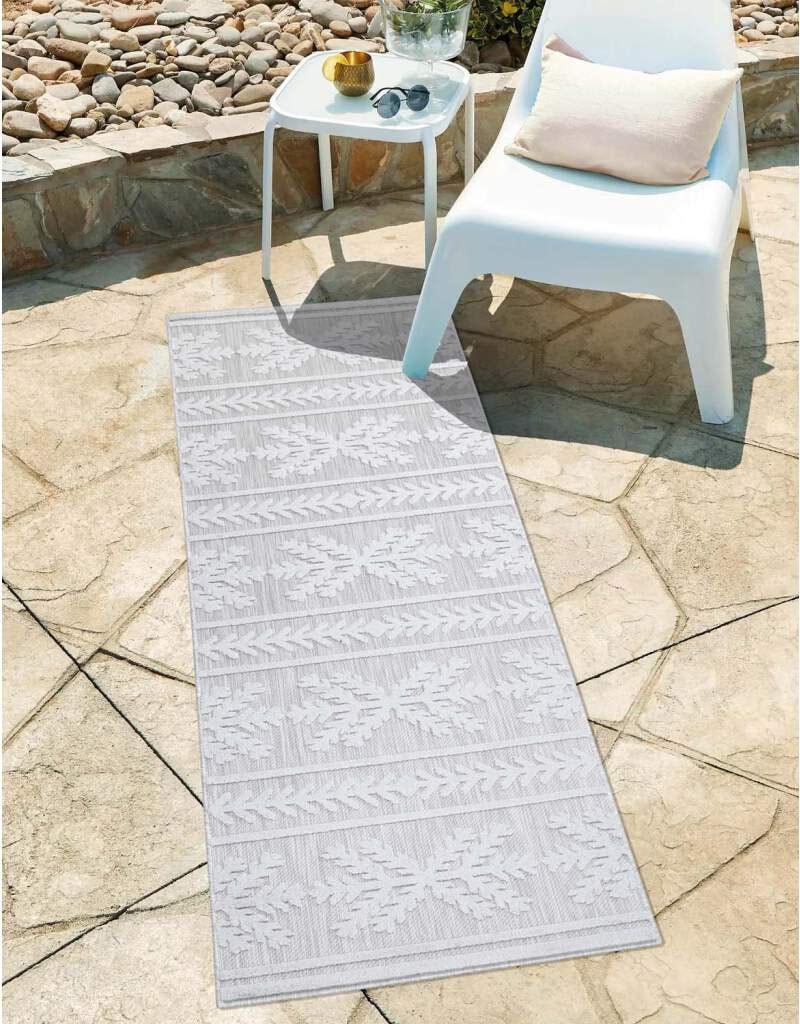 Teppich CARPET CITY "In-& Outdoorteppich Santorini 411, 3D-Effekt, Boho-Optik", grau, B:80cm H:5mm L:250cm, Polypropylen, Teppiche, Teppich, Wetterfest & UV-beständig für Terrasse, Balkon, Küche, Flur