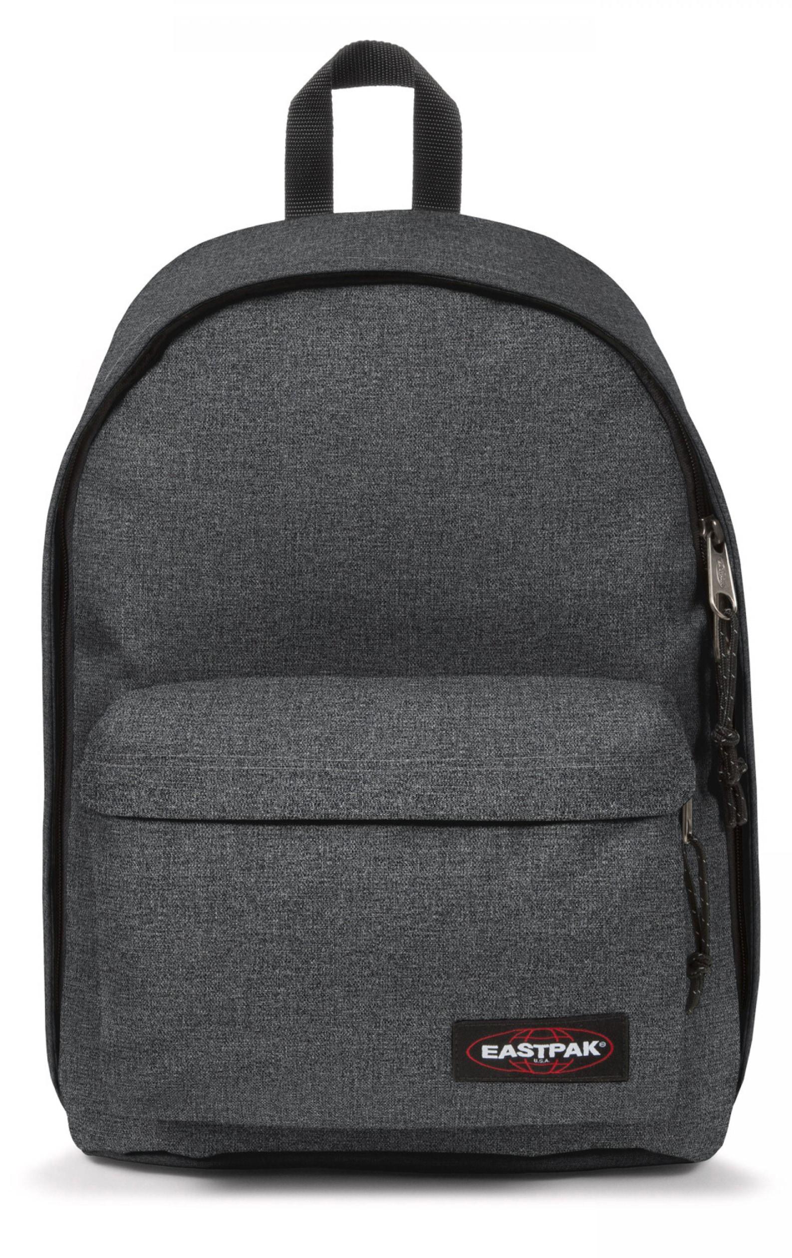 Freizeitrucksack EASTPAK "OUT OF OFFICE", Jungen, Gr. B/H/T: 29cm x 44cm x 22cm, schwarz (schwarz denim), Polyester, Basic, Rucksäcke Freizeitrucksack, Unisex Cityrucksack, Arbeitsrucksack, Schulrucksack mit Logo-Aufnäher