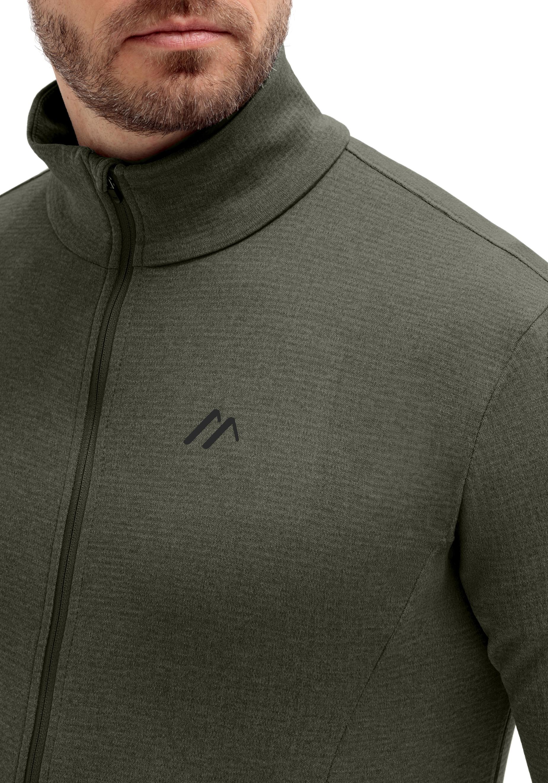 Fleecejacke MAIER SPORTS "Sinaia M", Herren, Gr. 60, grün (tannengrün), 100% Polyester, hoch geschlossener Ausschnitt, Jacken Fleecejacke, Herren Midlayer, atmungsaktiv und schnelltrocknend, Slim Fit
