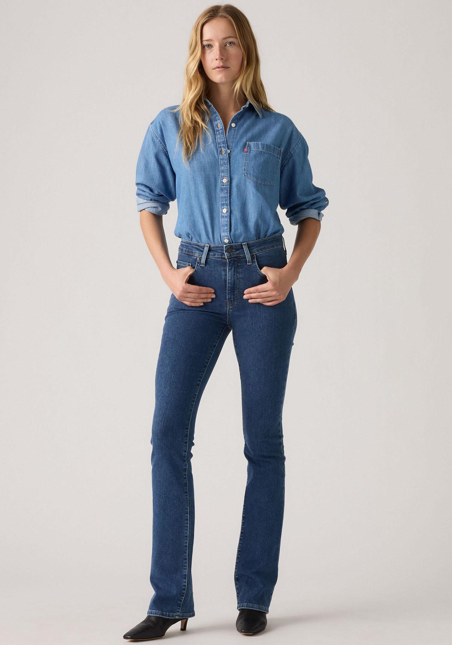 Bootcut-Jeans Levi's "725 High Rise Bootcut", Damen, Gr. 29, LäNge 32, Blau (Triangle Exploration), Denim/Jeans, Obermaterial: 85% Baumwolle, 7% Lyocell, 6% Elastomultiester, 2% Elasthan, Bootcut Fit Lang, Jeans
